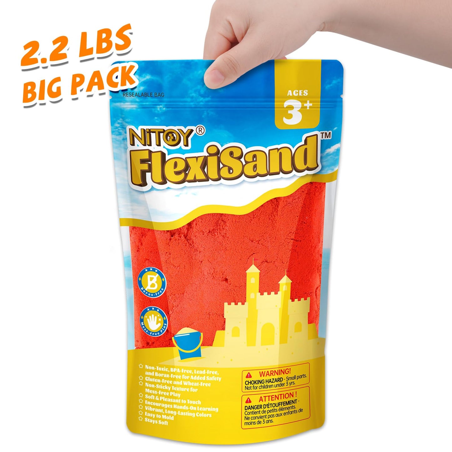 NiToy FlexiSand 2.2Lbs Red – Never Dries Out Sensory Sand for Kids 3+