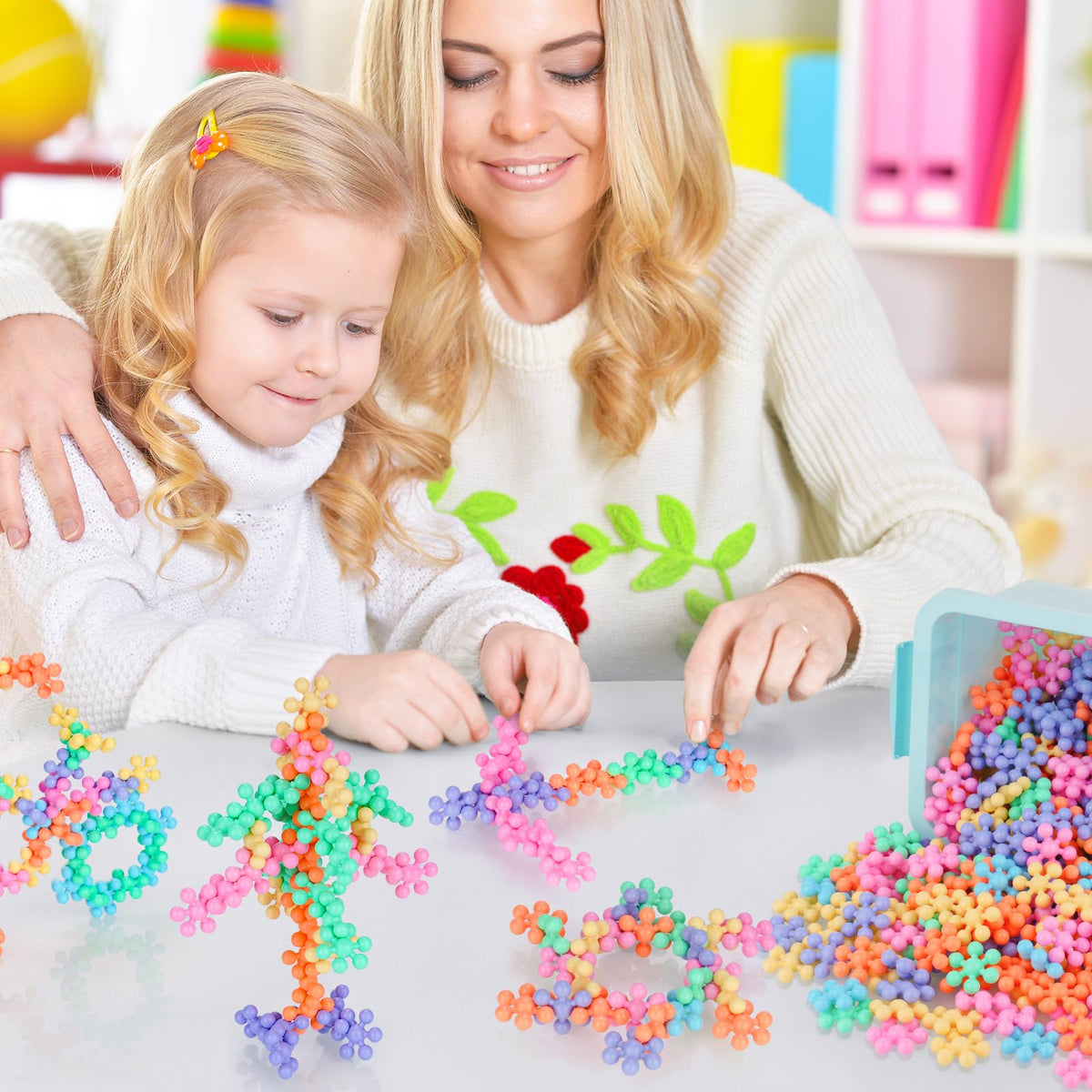 NiToy 300PCS Interlocking Snowflake Blocks – Safe STEM Toy for Kids 3+ (Macaron Colors)