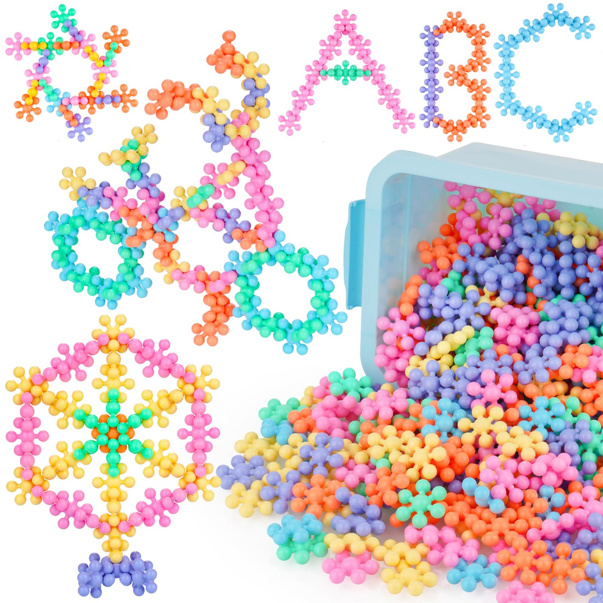 NiToy 300PCS Interlocking Snowflake Blocks – Safe STEM Toy for Kids 3+ (Macaron Colors)