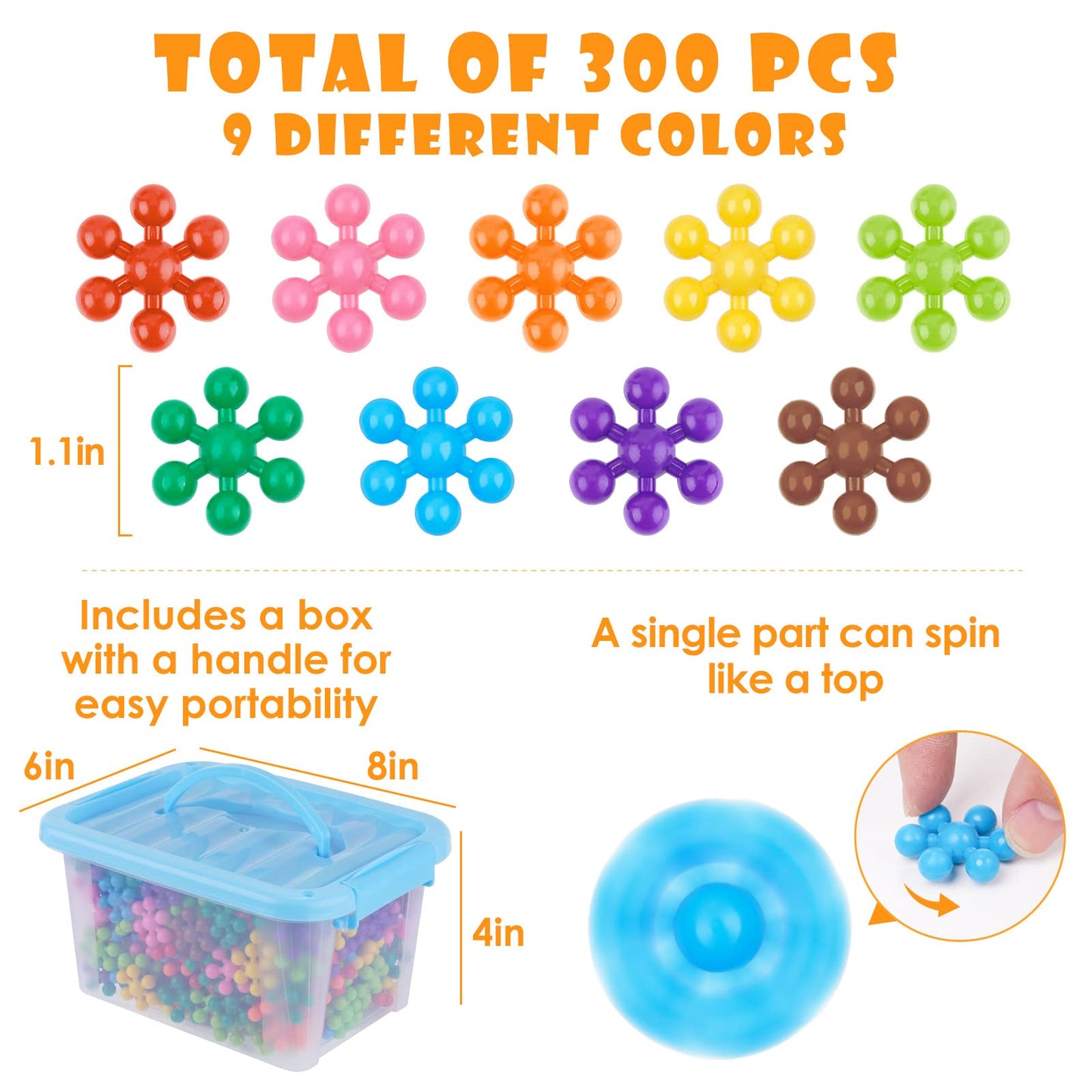 NiToy Snowflake Interlocking Blocks – 300Pcs STEM Toy for Kids 3+ | Colorful Building Set with Carrying Case