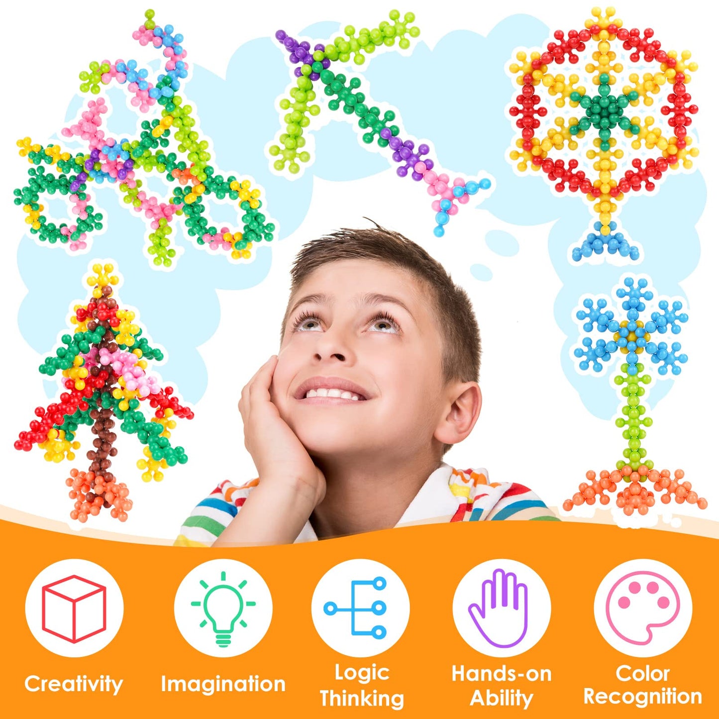 NiToy Snowflake Interlocking Blocks – 300Pcs STEM Toy for Kids 3+ | Colorful Building Set with Carrying Case