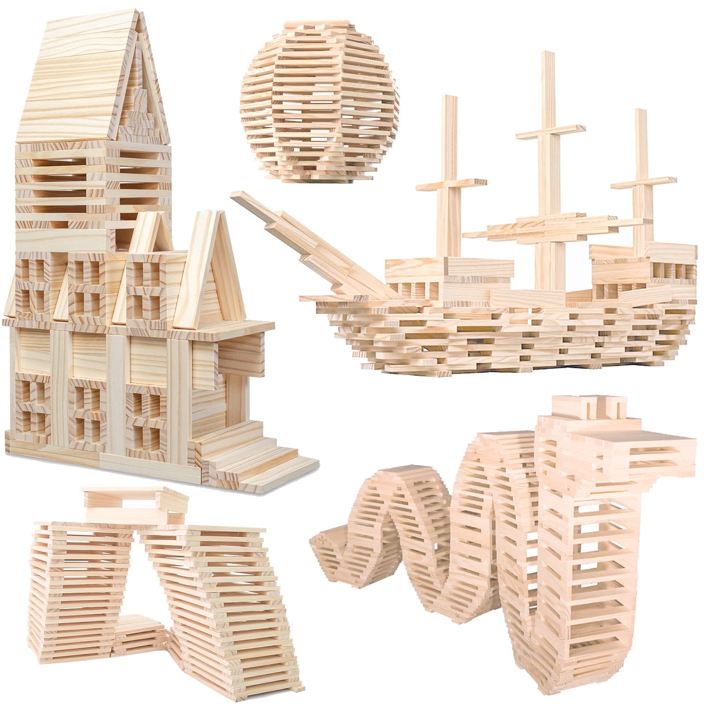 NiToy Wooden Plank Building Blocks – 200PCS Montessori STEM Sensory Toy for Kids