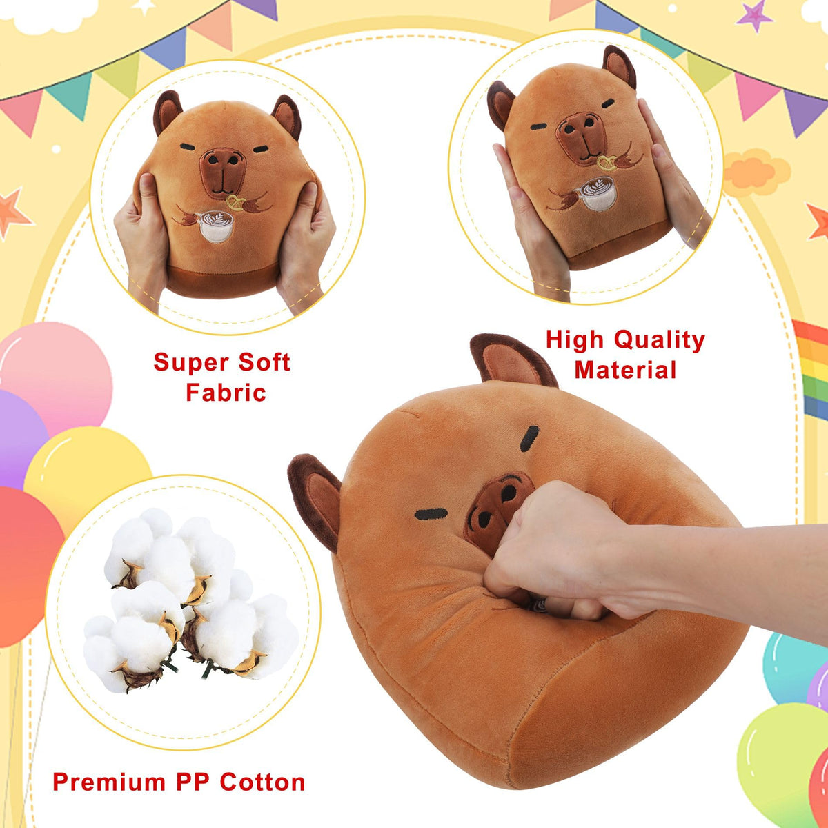 NIUBEHOHO Capybara Plush Coffee Lover's Gift – Soft Capybara Stuffed Toy with Free Mesh Bag & Greeting Card