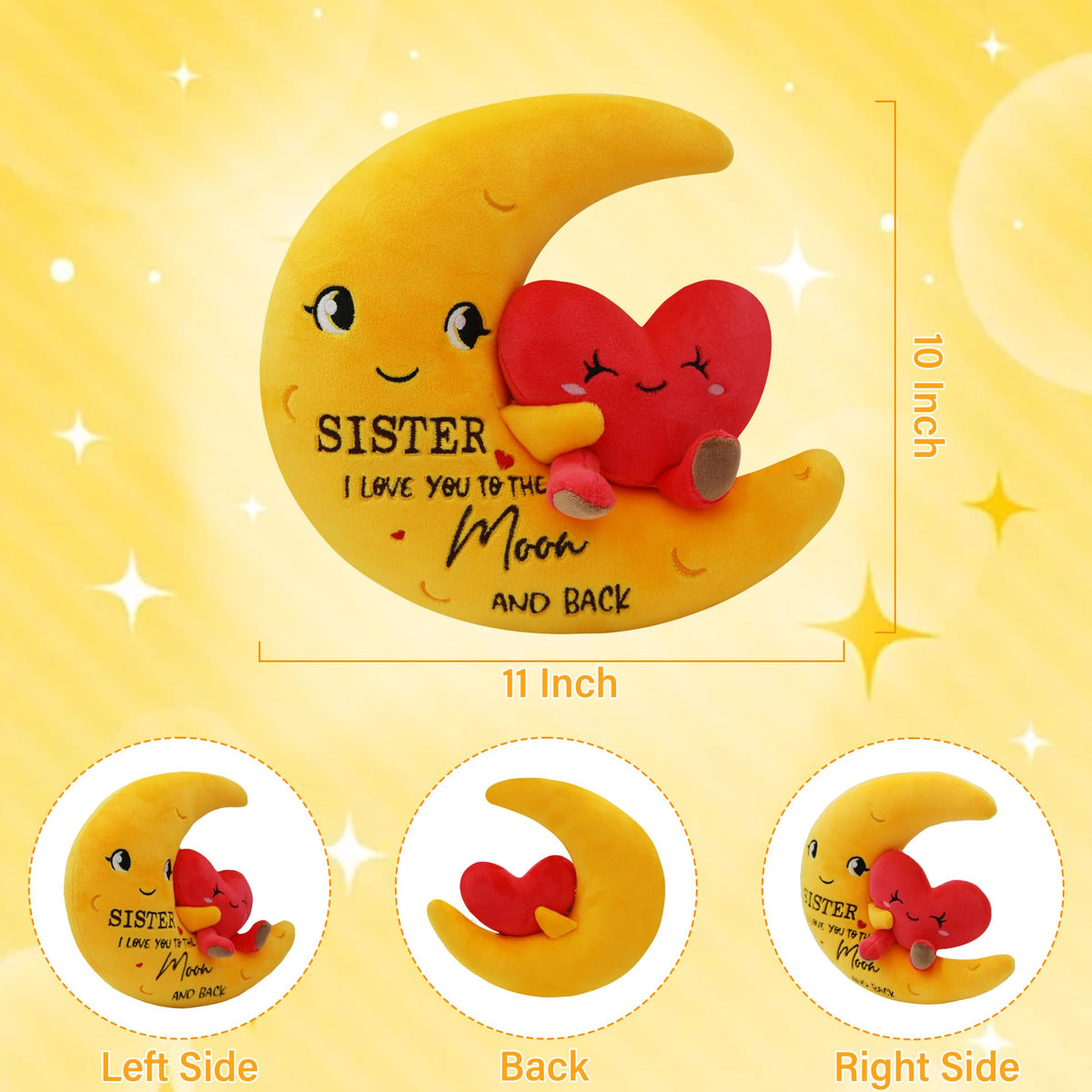 NIUBEHOHO I Love You Sister Plush – Moon Heart Stuffed Animal, 11-Inch Gift for Sisters