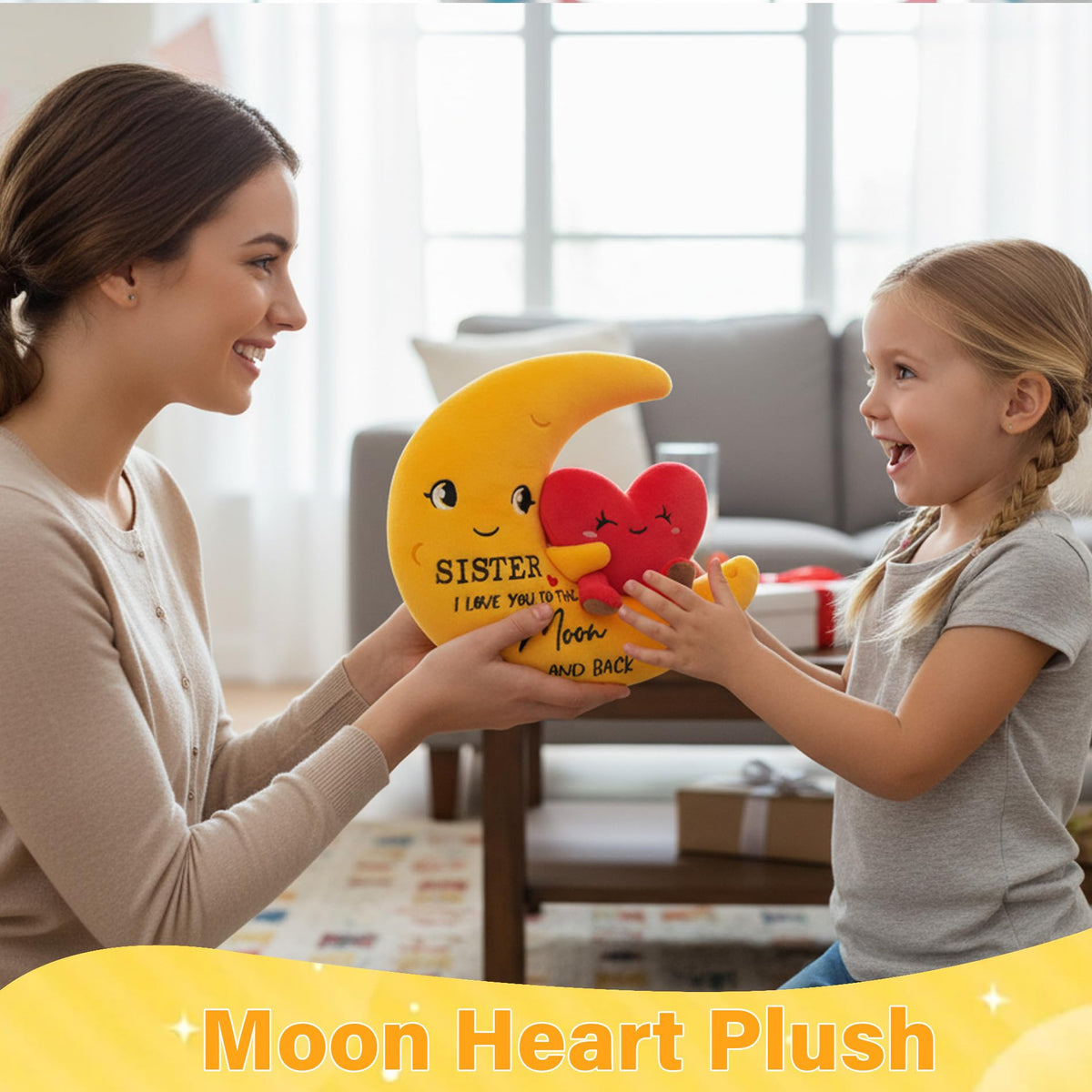 NIUBEHOHO I Love You Sister Plush – Moon Heart Stuffed Animal, 11-Inch Gift for Sisters