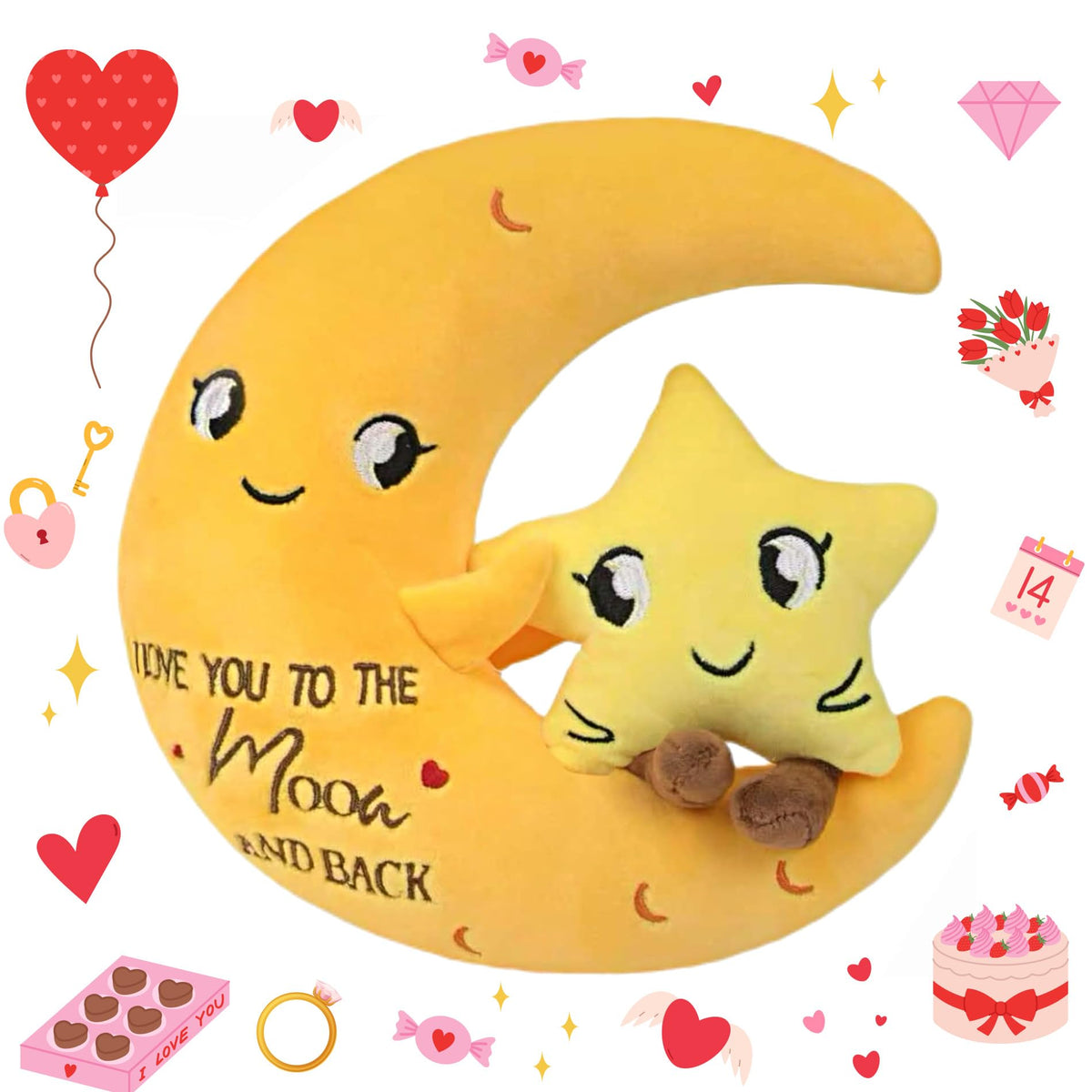 NIUBEHOHO Moon Plush Star Stuffed Animal – I Love You to the Moon and Back (9 Inch)