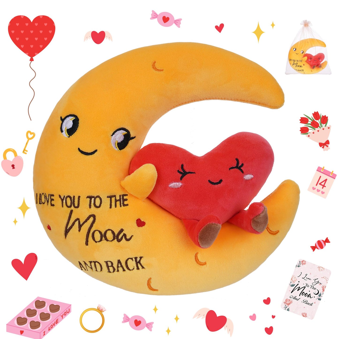 NIUBEHOHO Moon Plush Love Stuffed Animal - I Love You to the Moon and Back - 10 Inch