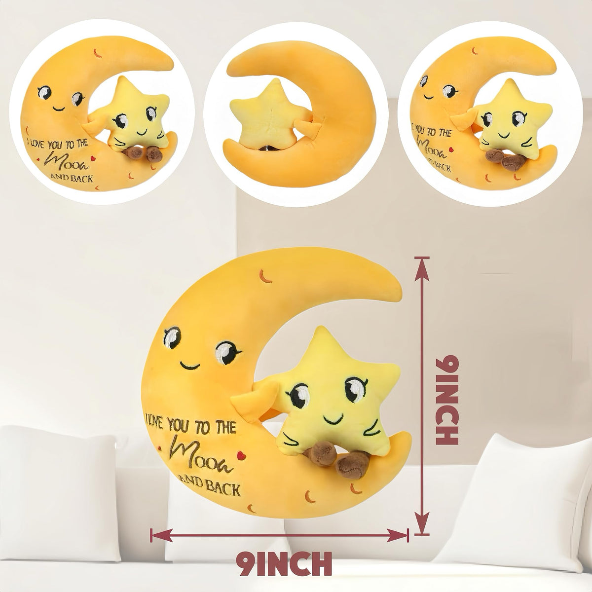 NIUBEHOHO Moon Plush Star Stuffed Animal – I Love You to the Moon and Back (9 Inch)