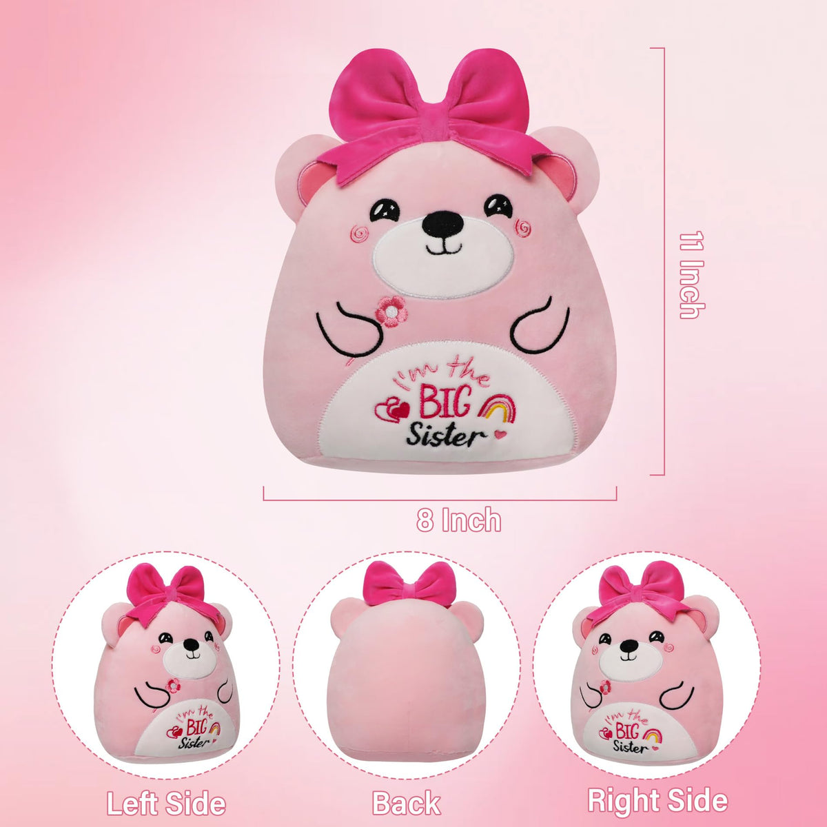 NIUBEHOHO Big Sister Bear Plush – Pink 'I'm The Big Sister' Embroidery Gift