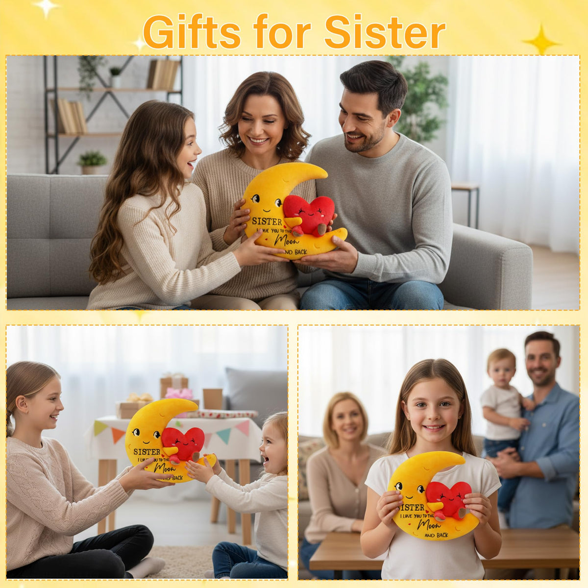 NIUBEHOHO I Love You Sister Plush – Moon Heart Stuffed Animal, 11-Inch Gift for Sisters