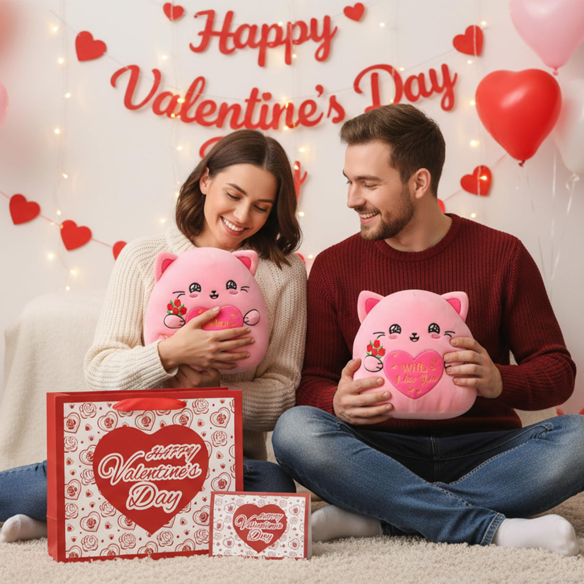NIUBEHOHO Valentine's Cat Plush – 10-Inch Rose Gift for Husband