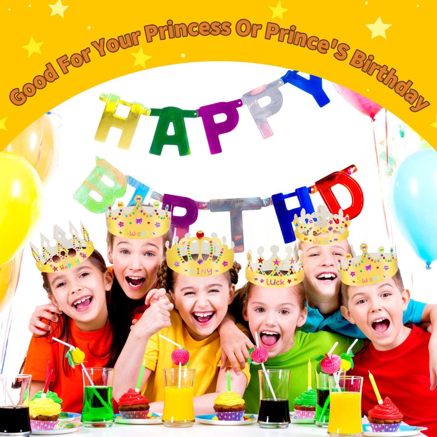 NIUBIER Gold Paper Crowns – 15-Piece DIY Crown Kit with Gem Stickers for Parties, School & Craft