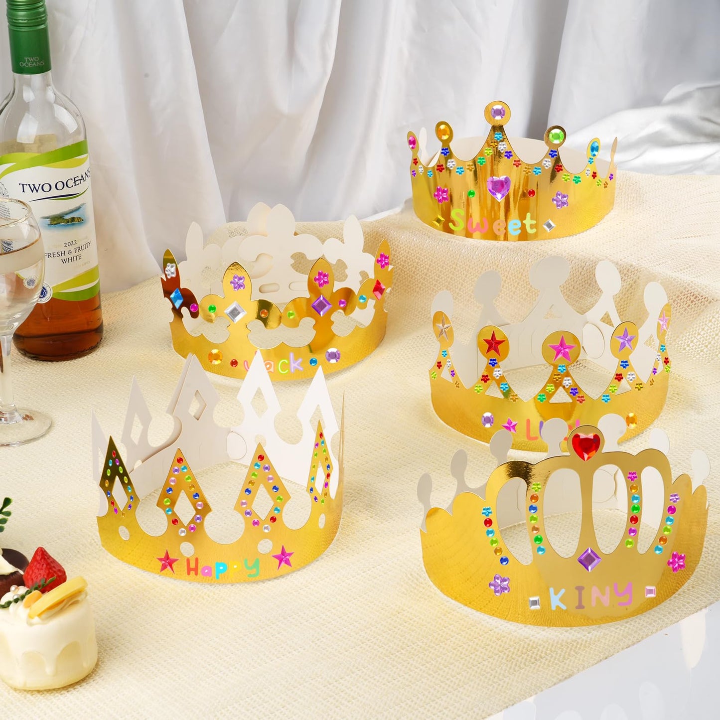 NIUBIER Gold Paper Crowns – 15-Piece DIY Crown Kit with Gem Stickers for Parties, School & Craft