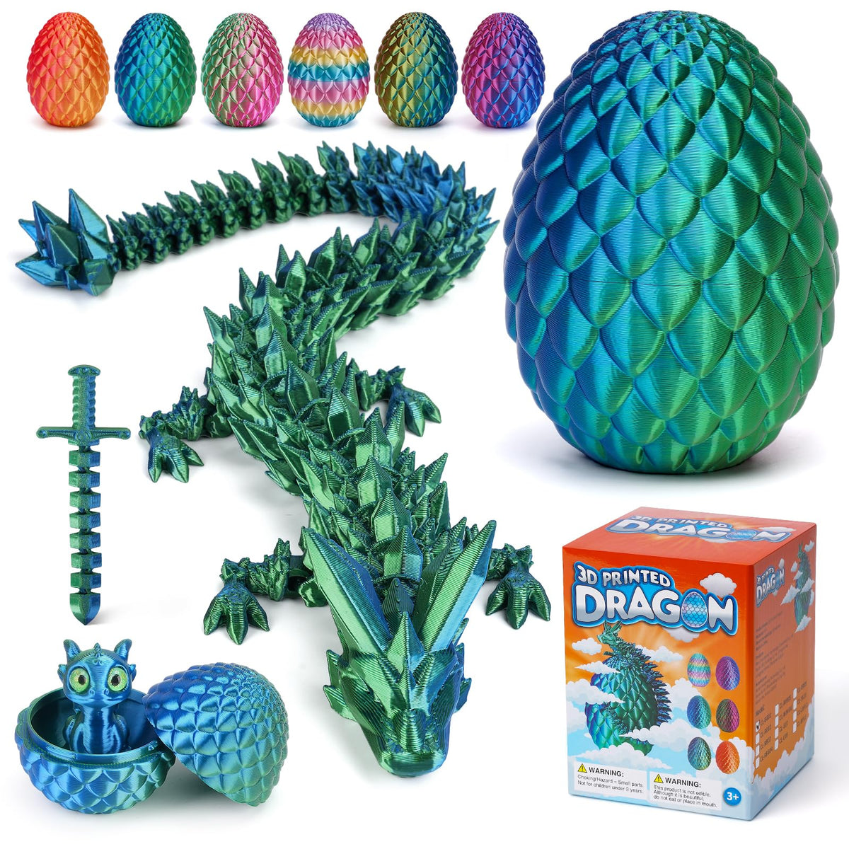 NIUCOO 12-Inch Dragon Egg – Articulated 3D Printed Dragon Inside, Fidget Surprise Toy