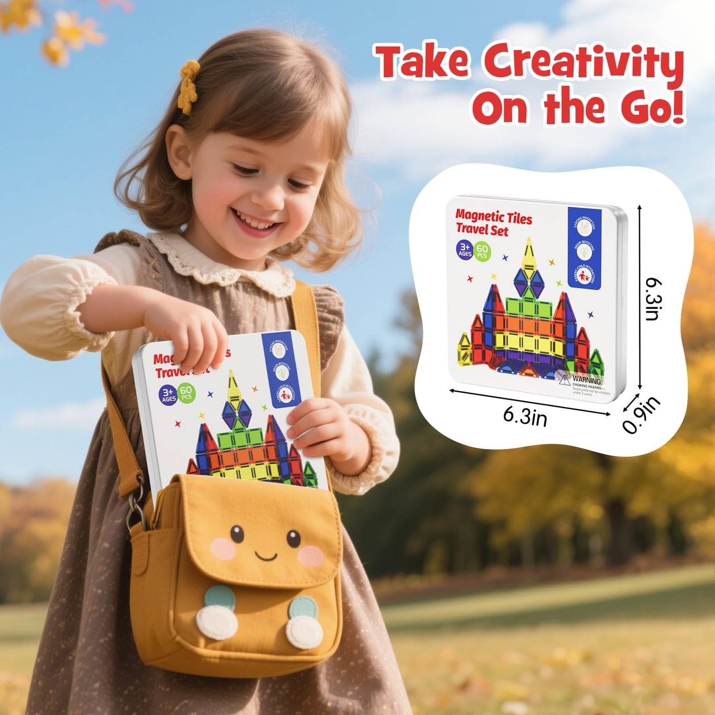 Niukdier Magnetic Tiles Mini Travel Set – 60pc Educational Building Blocks for Kids
