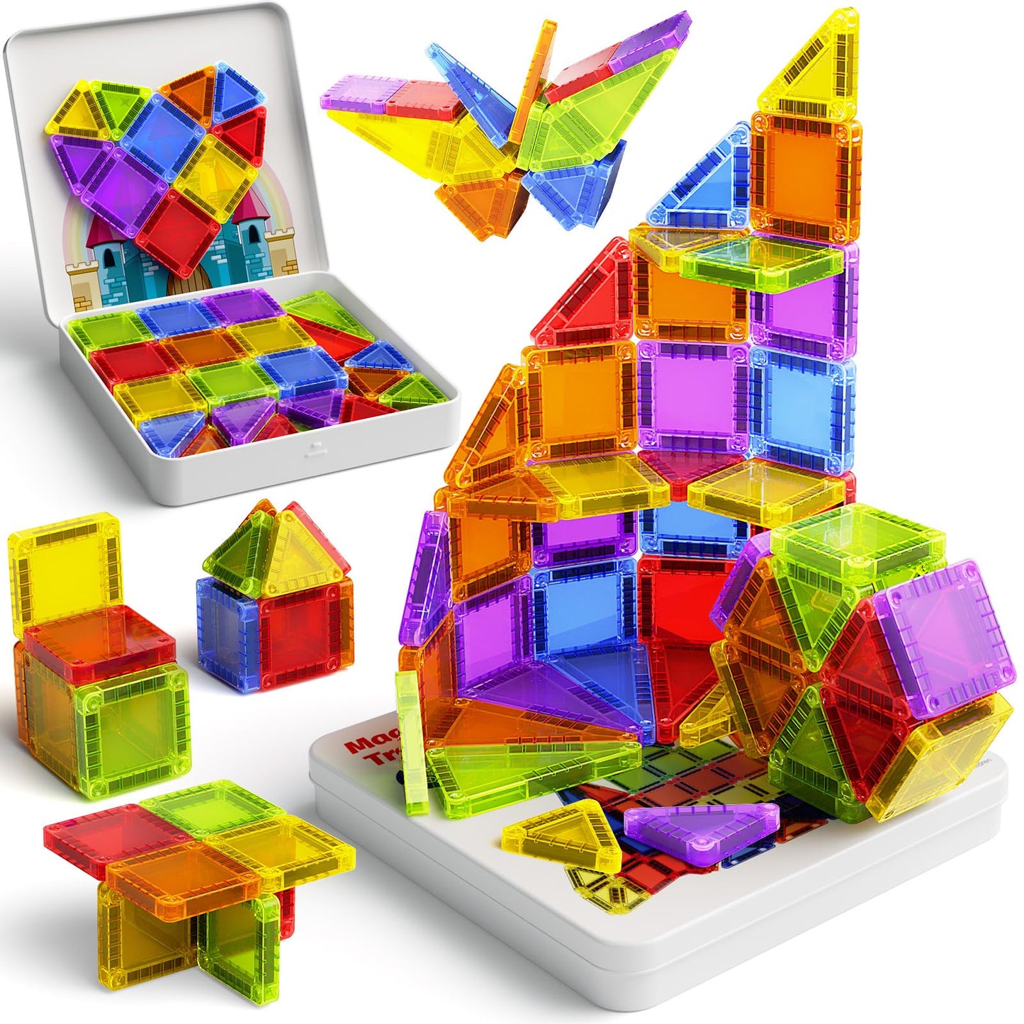 Niukdier Magnetic Tiles Mini Travel Set – 60pc Educational Building Blocks for Kids