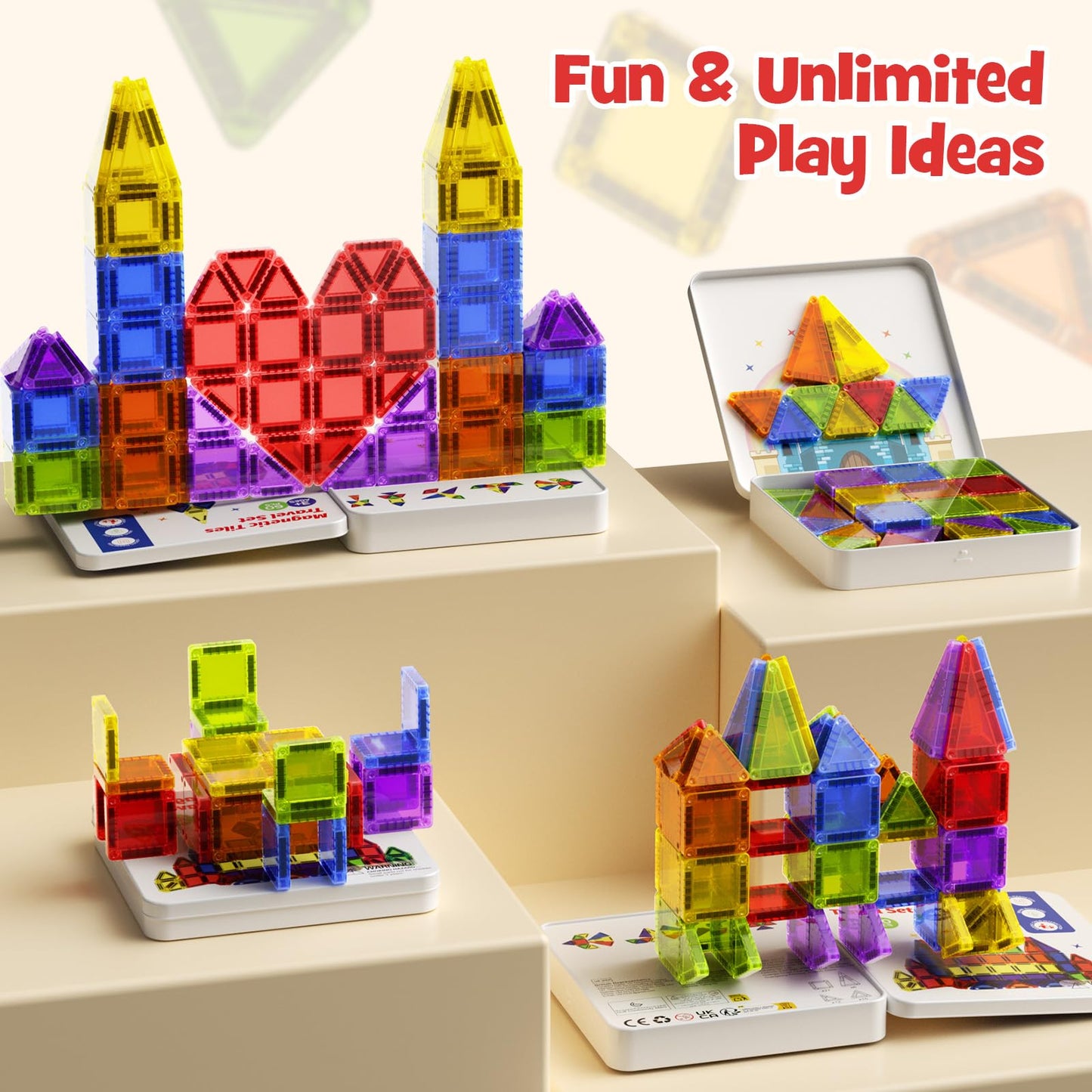 Niukdier Magnetic Tiles Mini Travel Set – 60pc Educational Building Blocks for Kids
