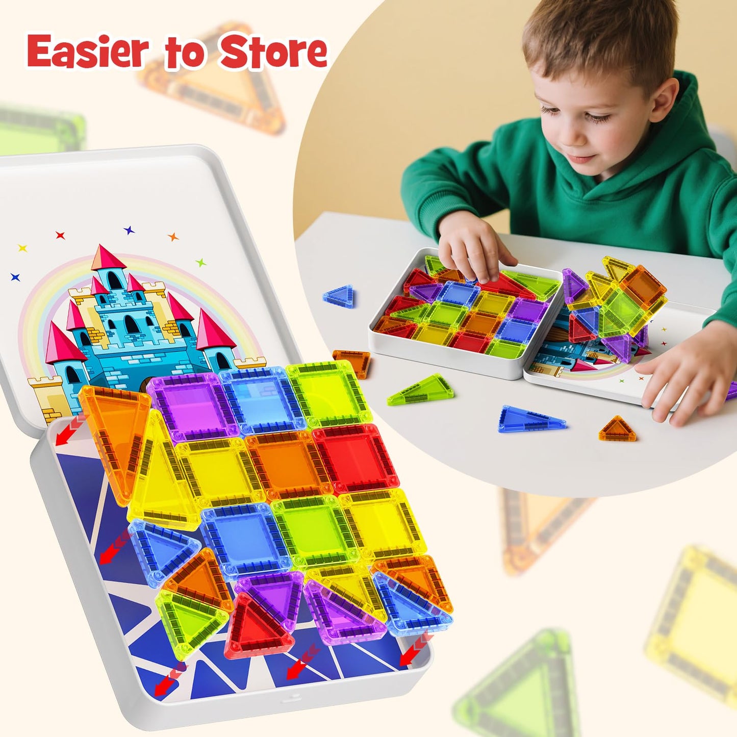 Niukdier Magnetic Tiles Mini Travel Set – 60pc Educational Building Blocks for Kids