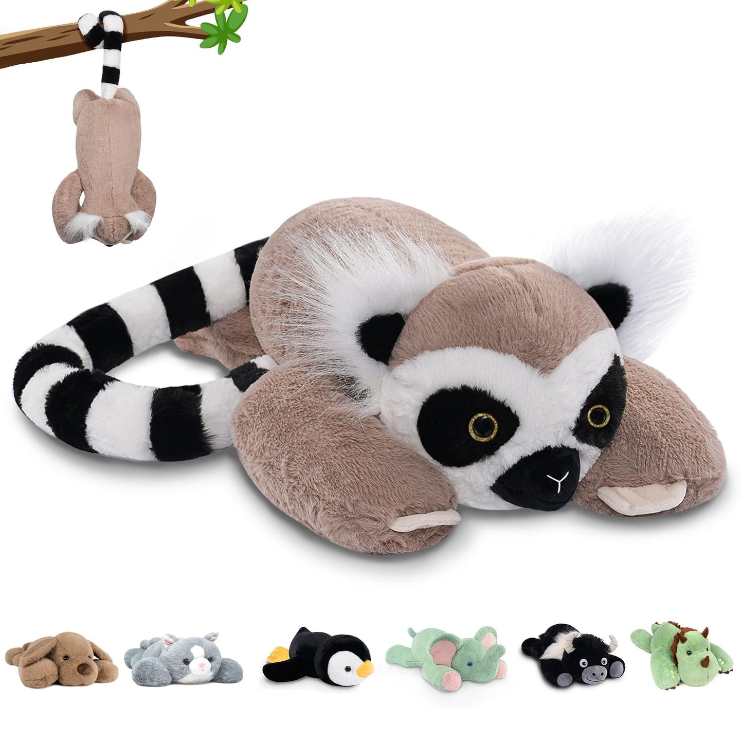 Niuniu Daddy 20-Inch Lemur Weighted Plush | 3.3 lb Giant Body Pillow for Kids & Adults