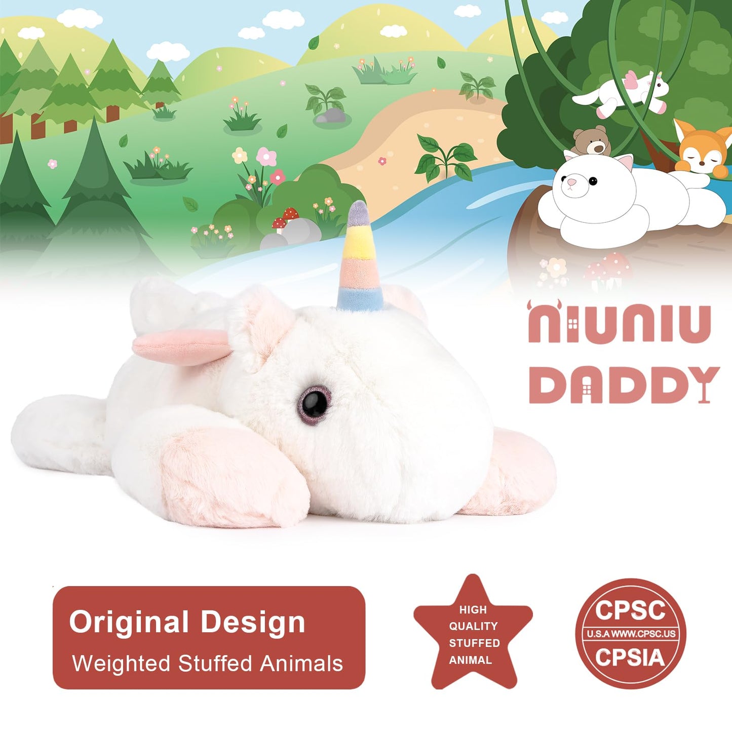 Niuniu Daddy 20-Inch Unicorn Weighted Plush | 3.3 lb Giant Body Pillow for Kids & Adults