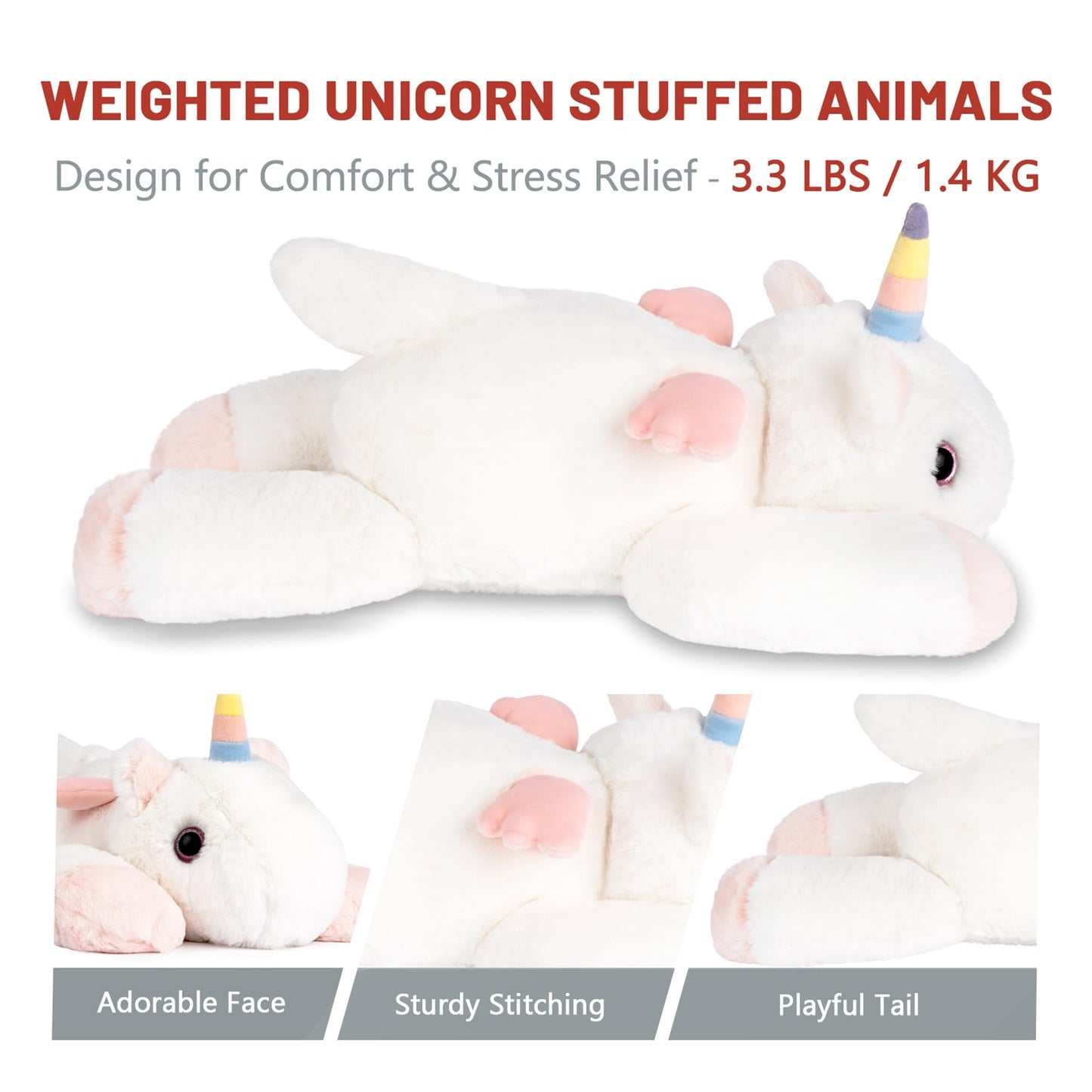 Niuniu Daddy 20-Inch Unicorn Weighted Plush | 3.3 lb Giant Body Pillow for Kids & Adults