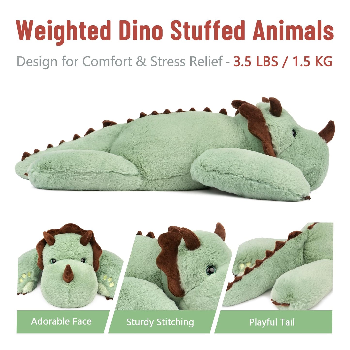 Niuniu Daddy 24in Weighted Green Dinosaur Plush — 3.5 lb Body Pillow
