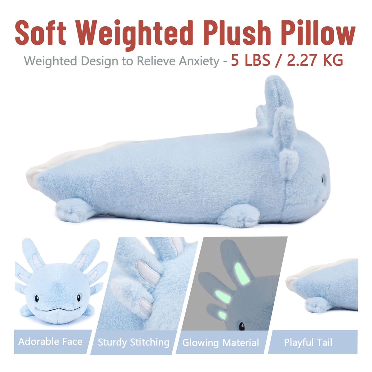 Niuniu Daddy 24 Inch Blue Axolotl Weighted Plush 5 Pound Giant Sensory Stuffed Animal for Kids and Adults