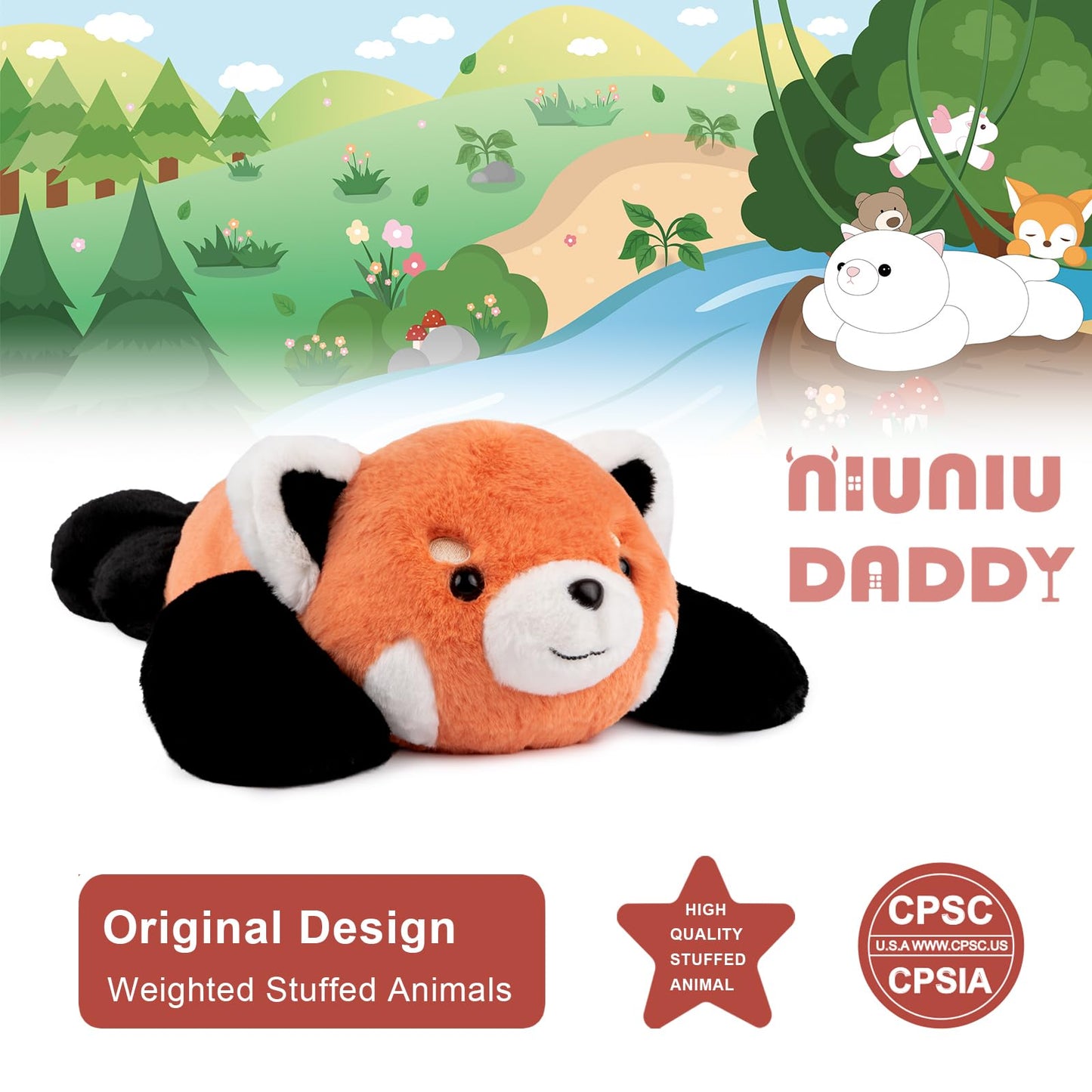 Niuniu Daddy 20-Inch Red Panda Weighted Plush Toy | 3.3 lb Pillowfort Plush for Kids & Adults