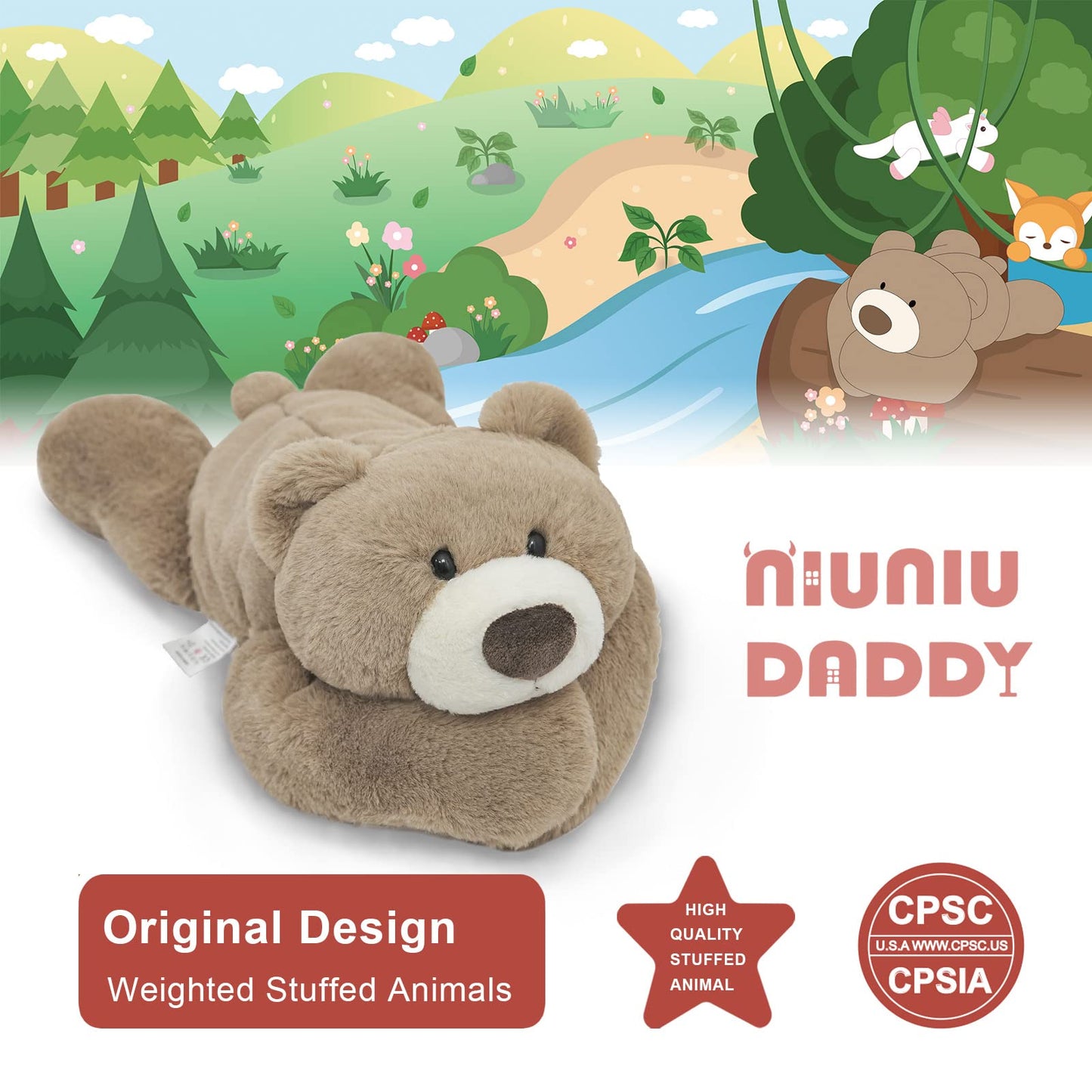 Niuniu Daddy 20-inch Weighted Bear Plush — 3.3 lb Giant Teddy for Adults & Kids | Soft Fur Body Pillow