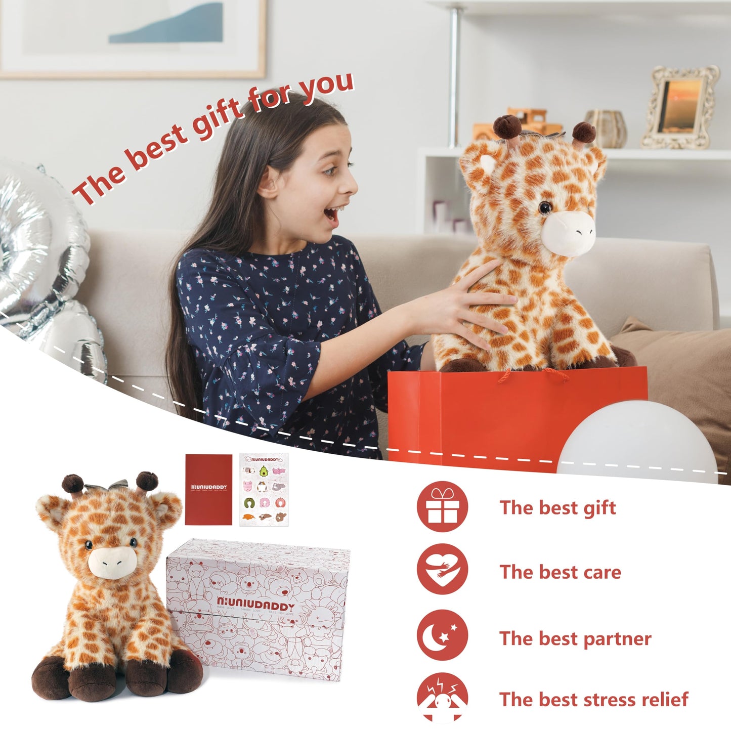 Niuniu Daddy 14-Inch Giraffe Weighted Plush — 3.5 lb Hugging Body Pillow