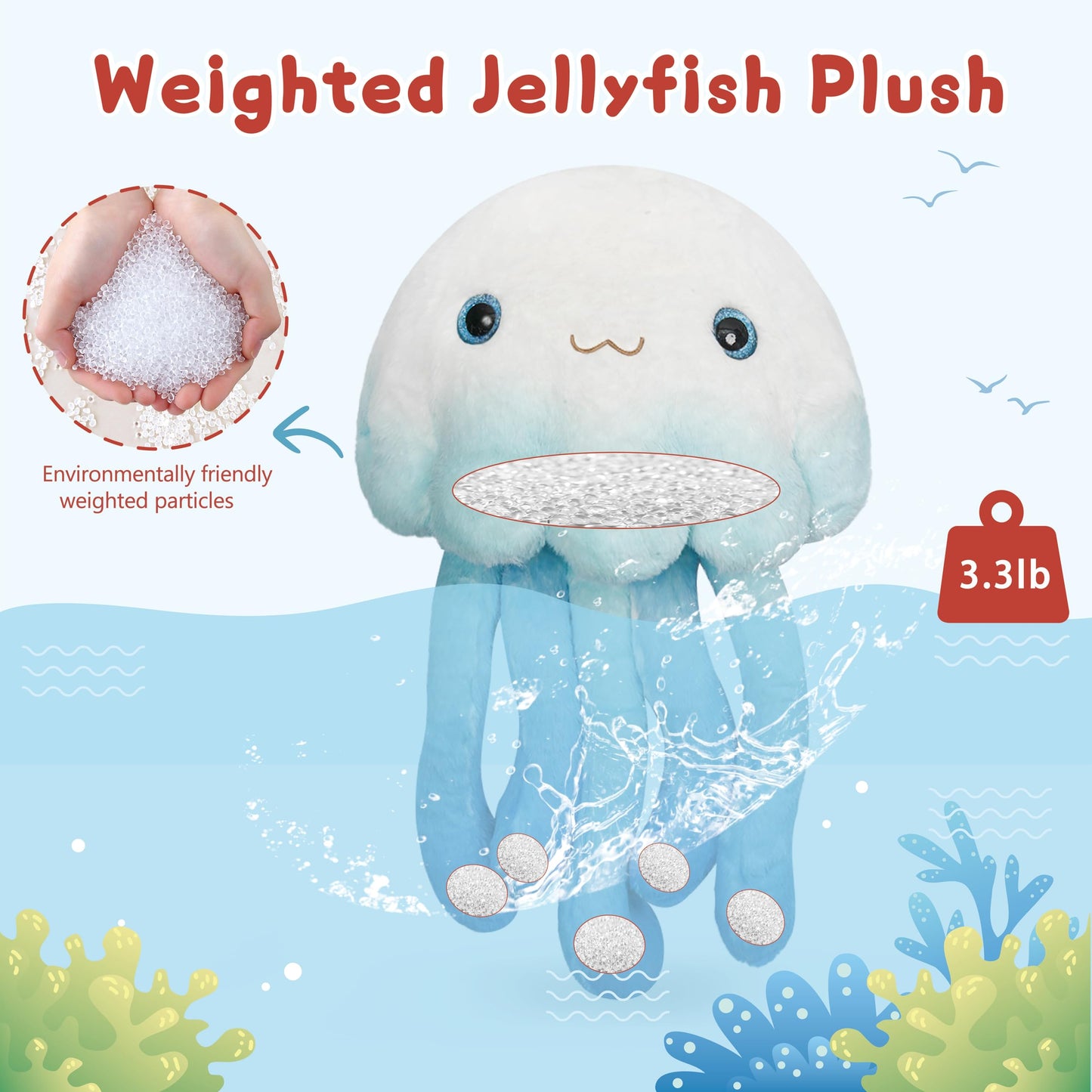 Niuniu Daddy 23-inch Weighted Jellyfish Plush — 3.3 lb Cuddly Body Pillow for Sleep, Relaxation, and Decor
