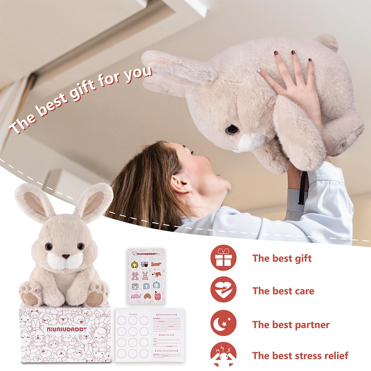 Niuniu Daddy 14-inch Rabbit Weighted Bunny Plush – 3.5 lb Hugging Stuffed Animal