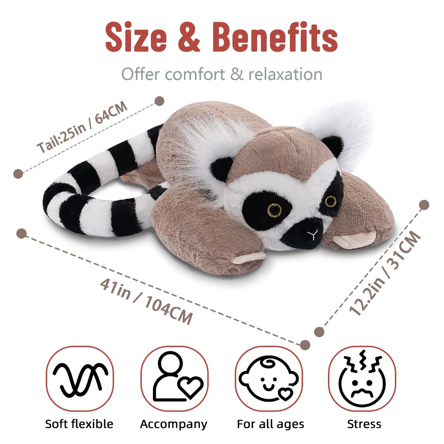 Niuniu Daddy 20-Inch Lemur Weighted Plush | 3.3 lb Giant Body Pillow for Kids & Adults