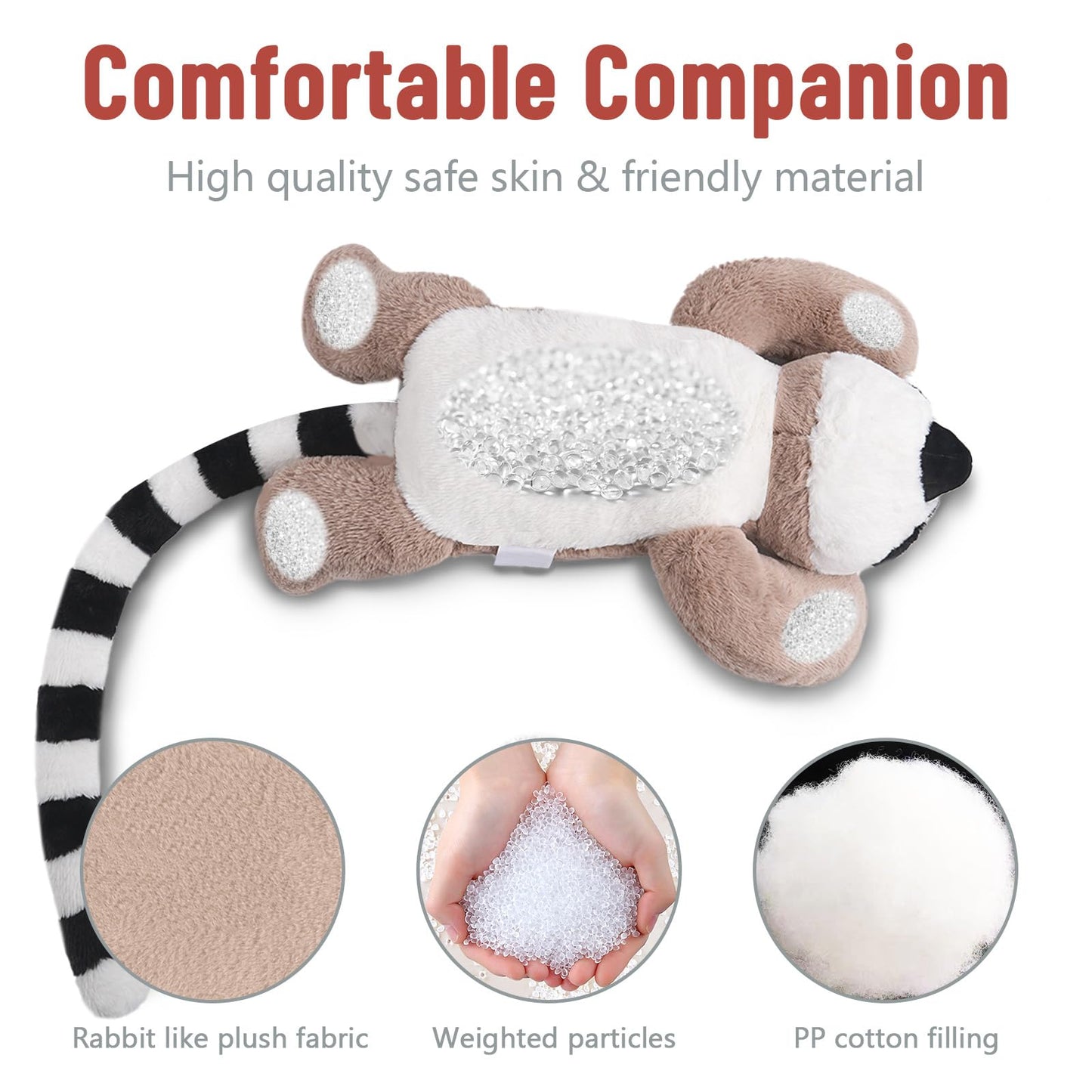 Niuniu Daddy 20-Inch Lemur Weighted Plush | 3.3 lb Giant Body Pillow for Kids & Adults