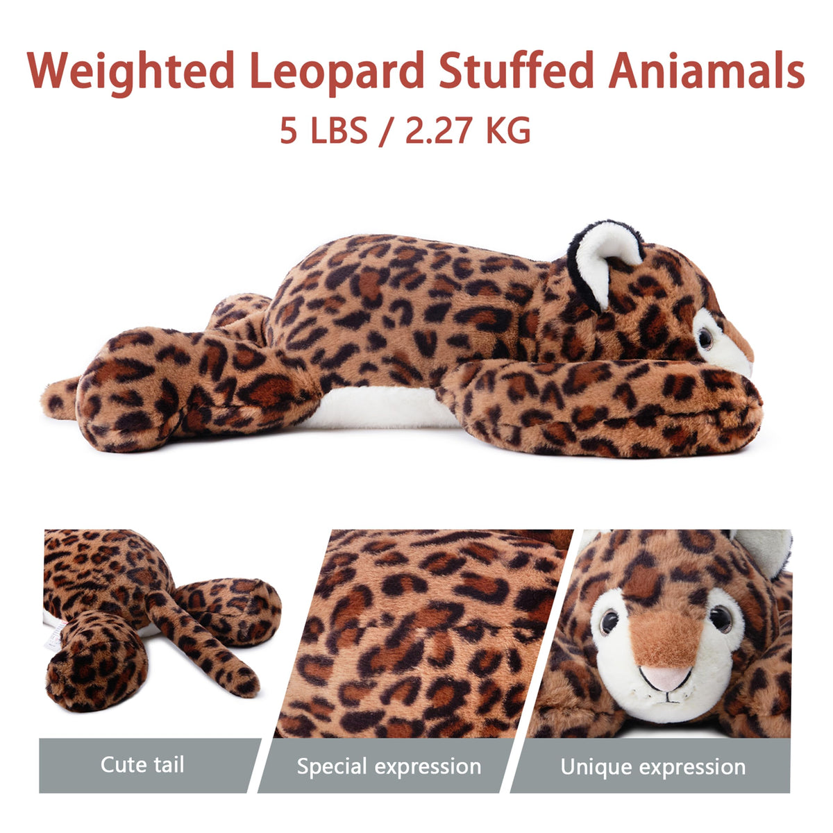 Niuniu Daddy 24-Inch Leopard Weighted Plush - 5-Pound Hugging Companion for Kids & Adults