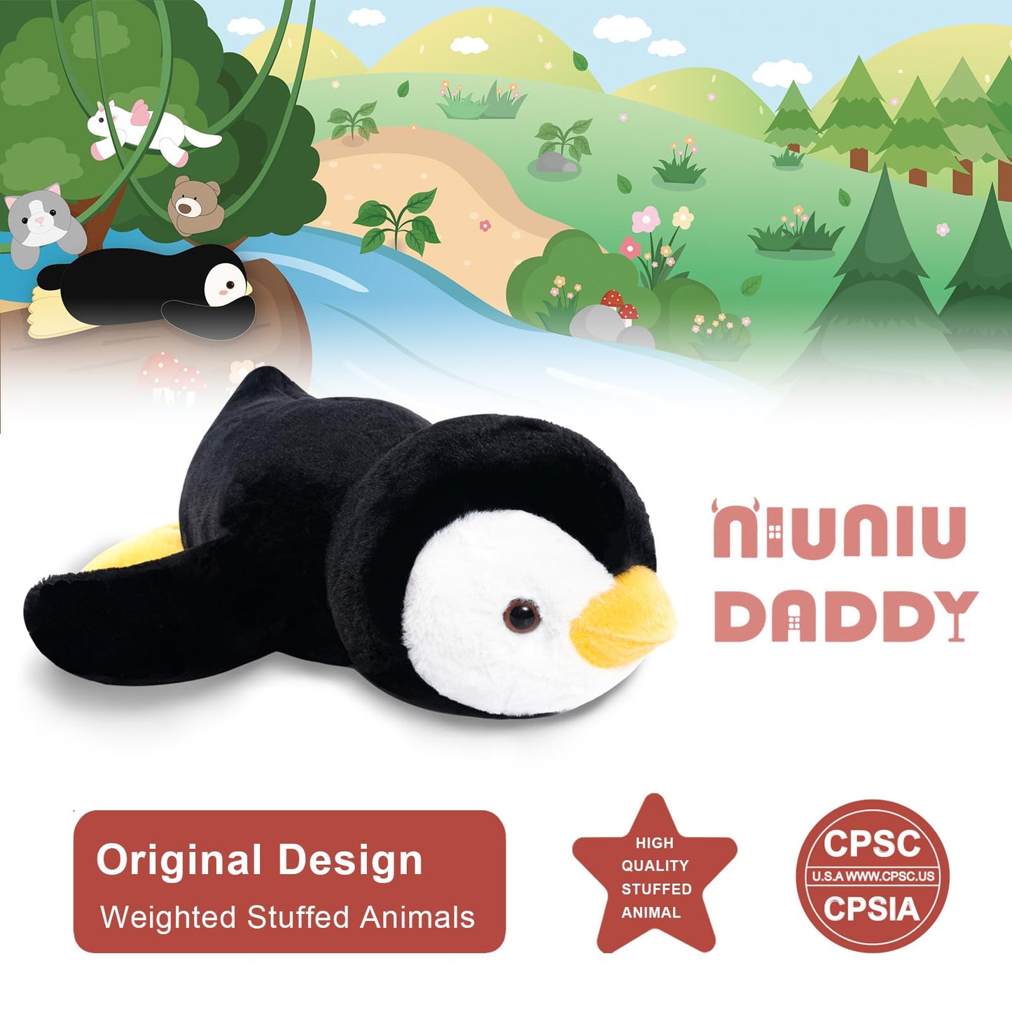 Niuniu Daddy 20-Inch Penguin Weighted Plush Pillow | 3.3 lb Body Pillow for Adults & Kids