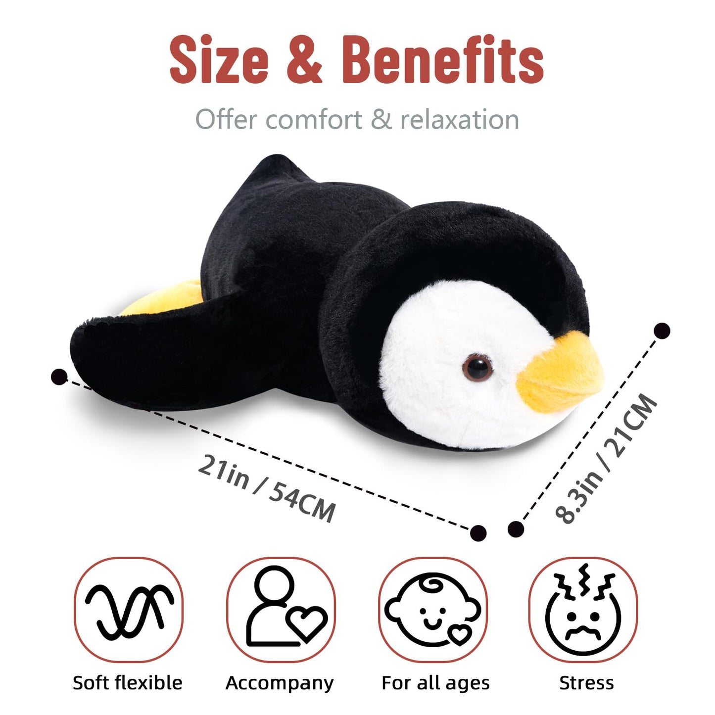 Niuniu Daddy 20-Inch Penguin Weighted Plush Pillow | 3.3 lb Body Pillow for Adults & Kids