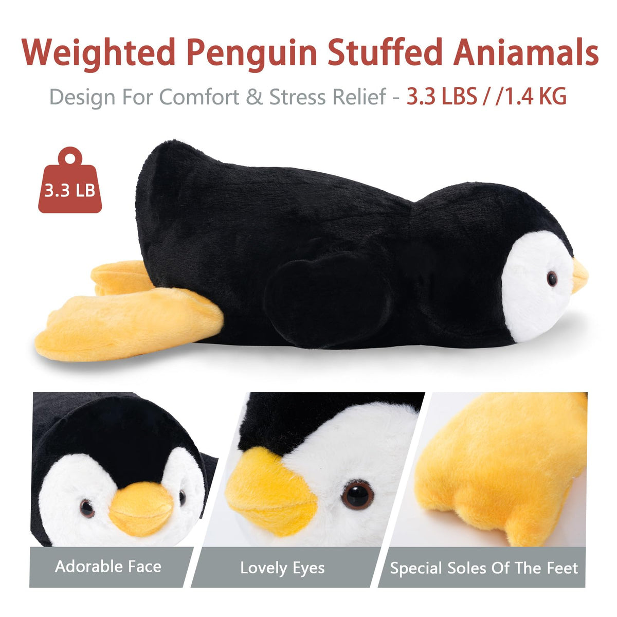 Niuniu Daddy 20-Inch Penguin Weighted Plush Pillow | 3.3 lb Body Pillow for Adults & Kids