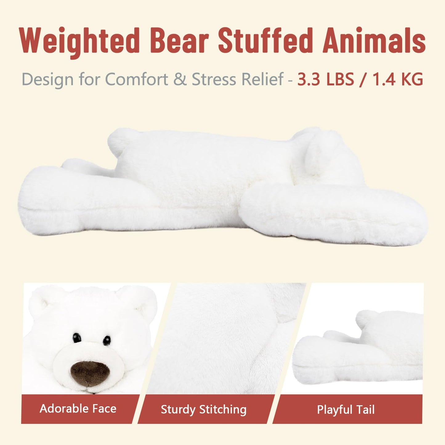 Niuniu Daddy 20-Inch Polar Bear Weighted Stuffed Animal | 3.3 lb Plush Bear Pillow