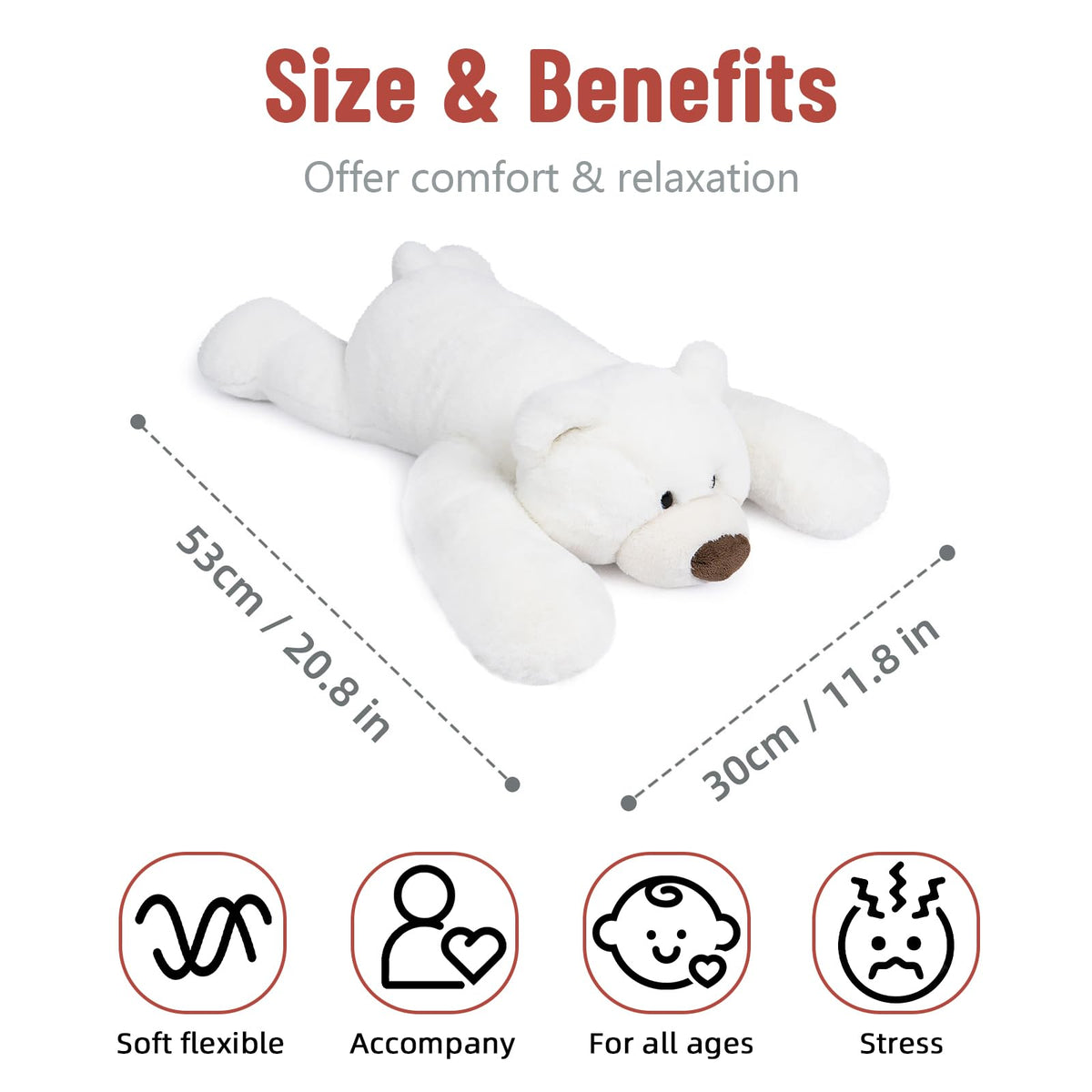 Niuniu Daddy 20-Inch Polar Bear Weighted Stuffed Animal | 3.3 lb Plush Bear Pillow