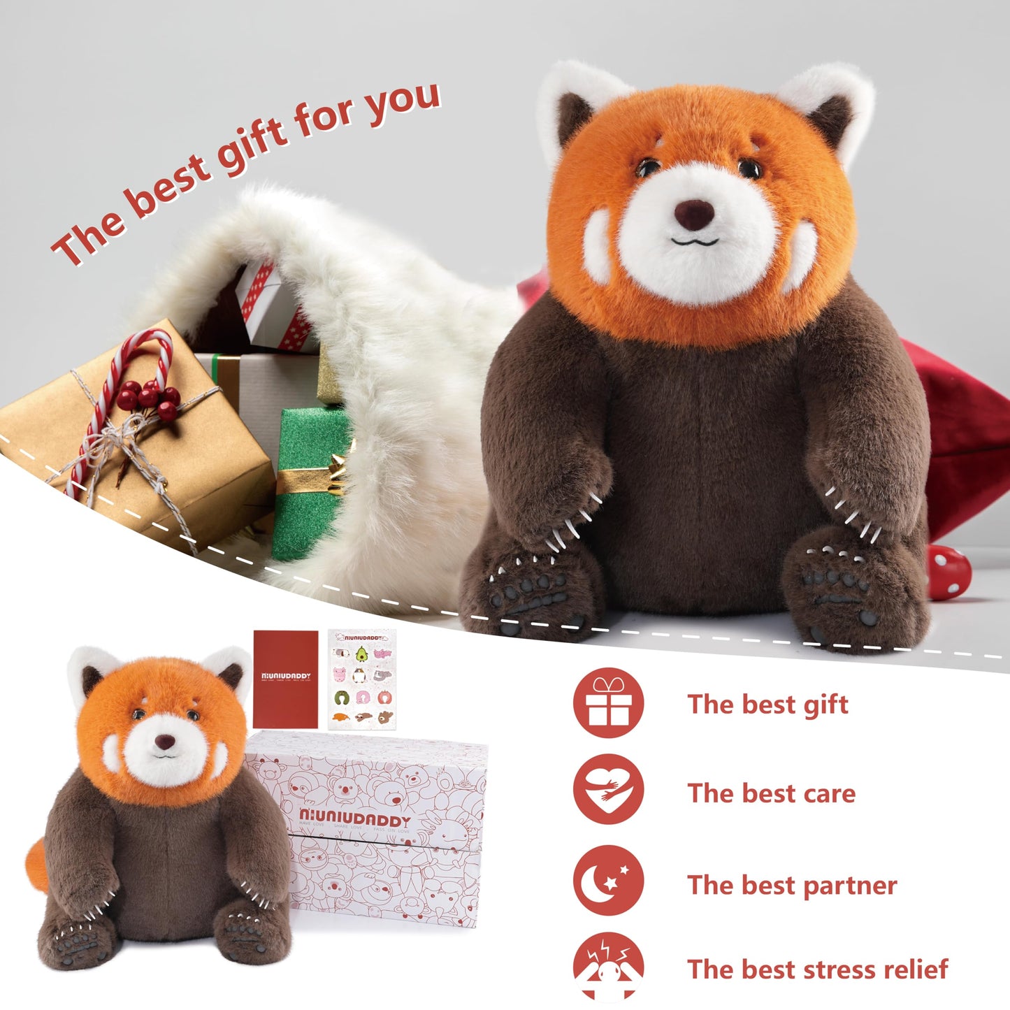 Niuniu Daddy 14-inch Red Panda Weighted Plush – 3.5 lb Huggable Pillow & Decor