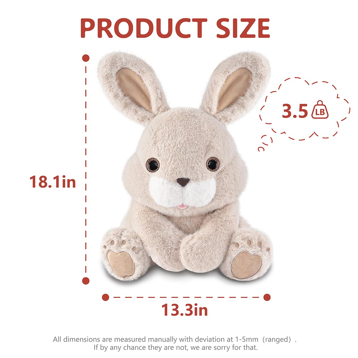 Niuniu Daddy 14-inch Rabbit Weighted Bunny Plush – 3.5 lb Hugging Stuffed Animal