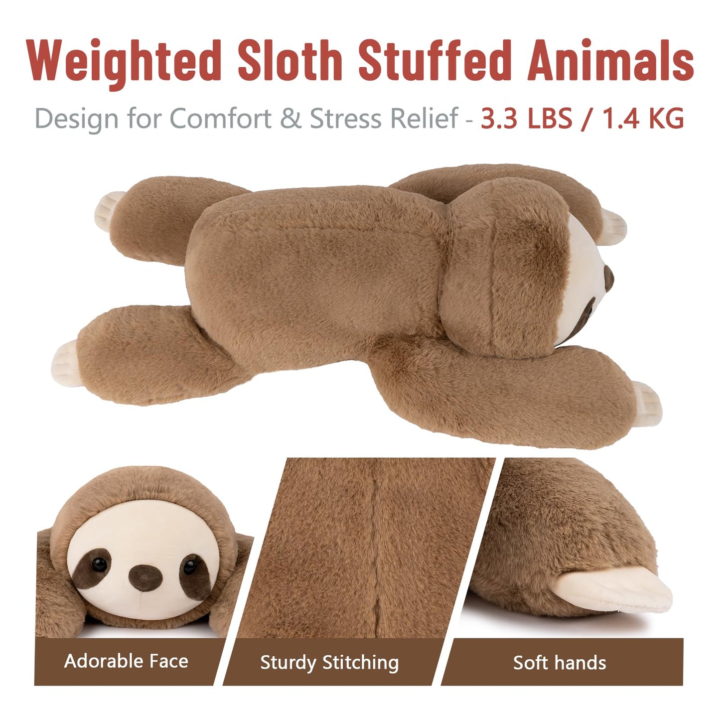 Niuniu Daddy 20-Inch Weighted Sloth Plush | 3.3 lb Cozy Lap Toy for Adults & Kids