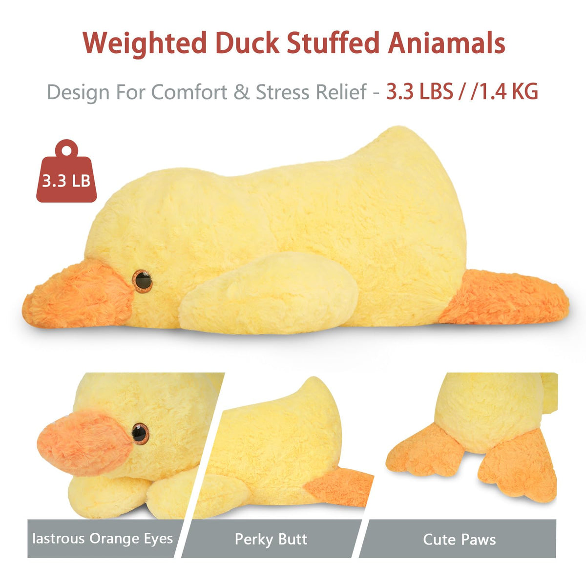 Niuniu Daddy 20\" Weighted Duck Plush – 3.3 lb Giant Yellow Duck, Soft Fur, Large Body Pillow