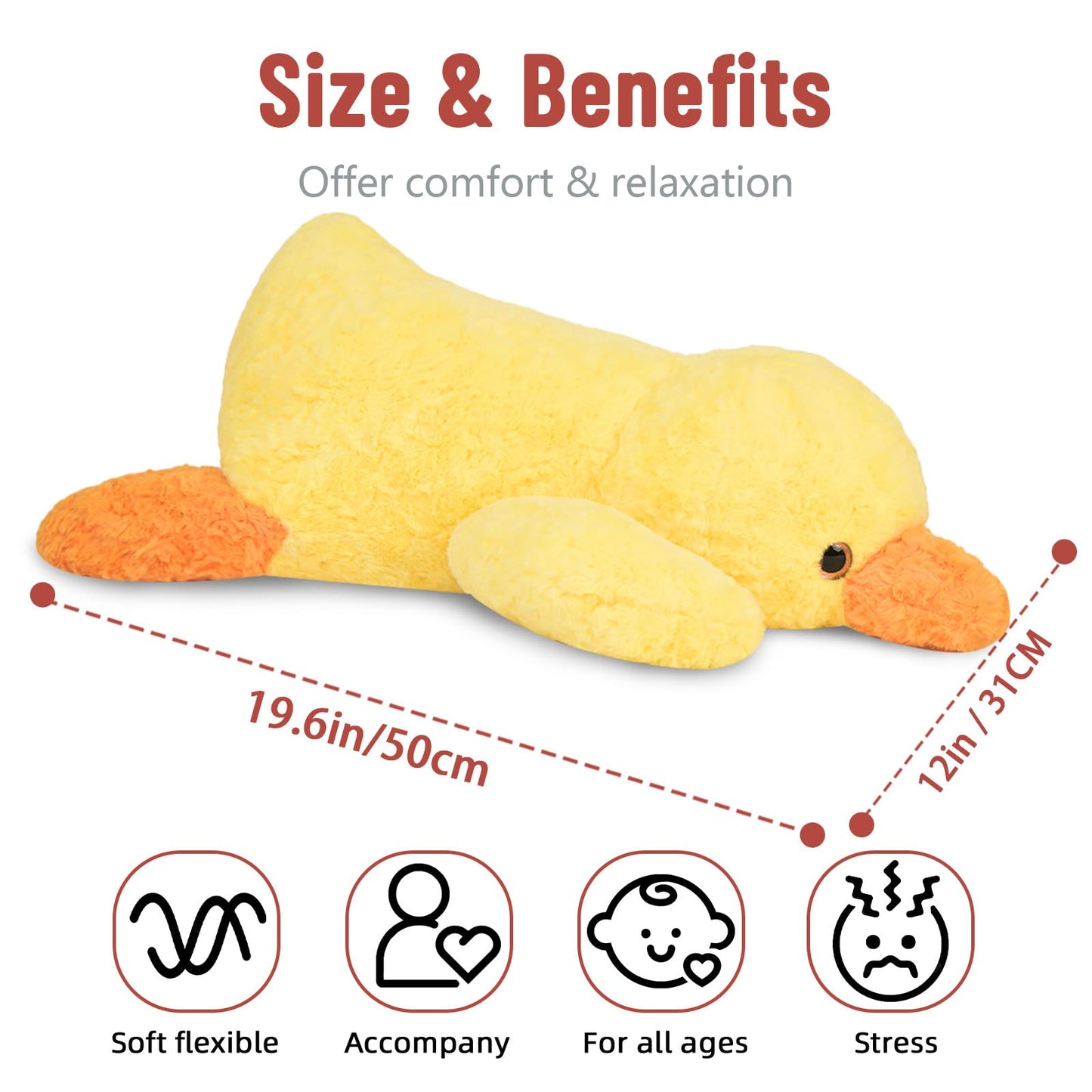 Niuniu Daddy 20\" Weighted Duck Plush – 3.3 lb Giant Yellow Duck, Soft Fur, Large Body Pillow