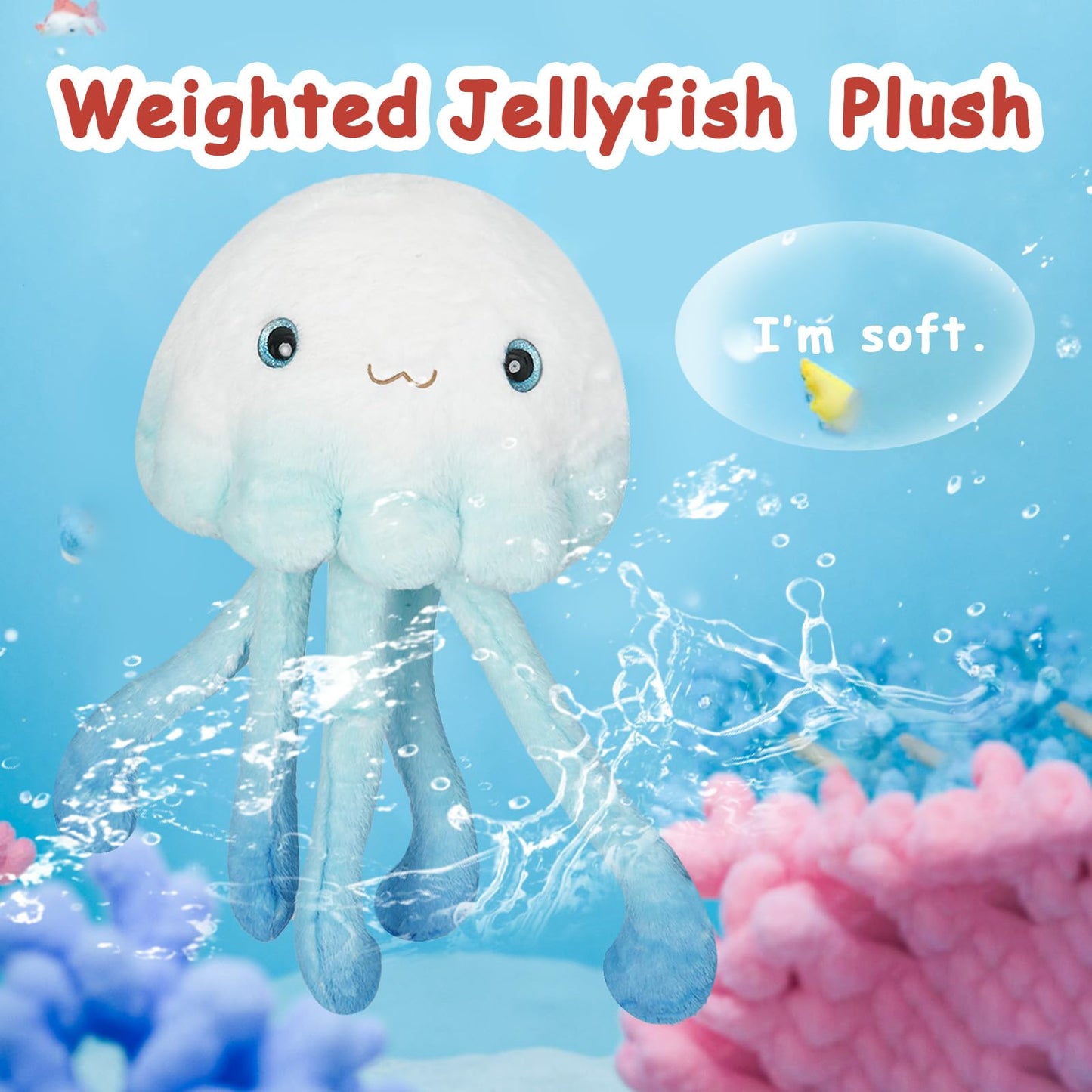 Niuniu Daddy 23-inch Weighted Jellyfish Plush — 3.3 lb Cuddly Body Pillow for Sleep, Relaxation, and Decor