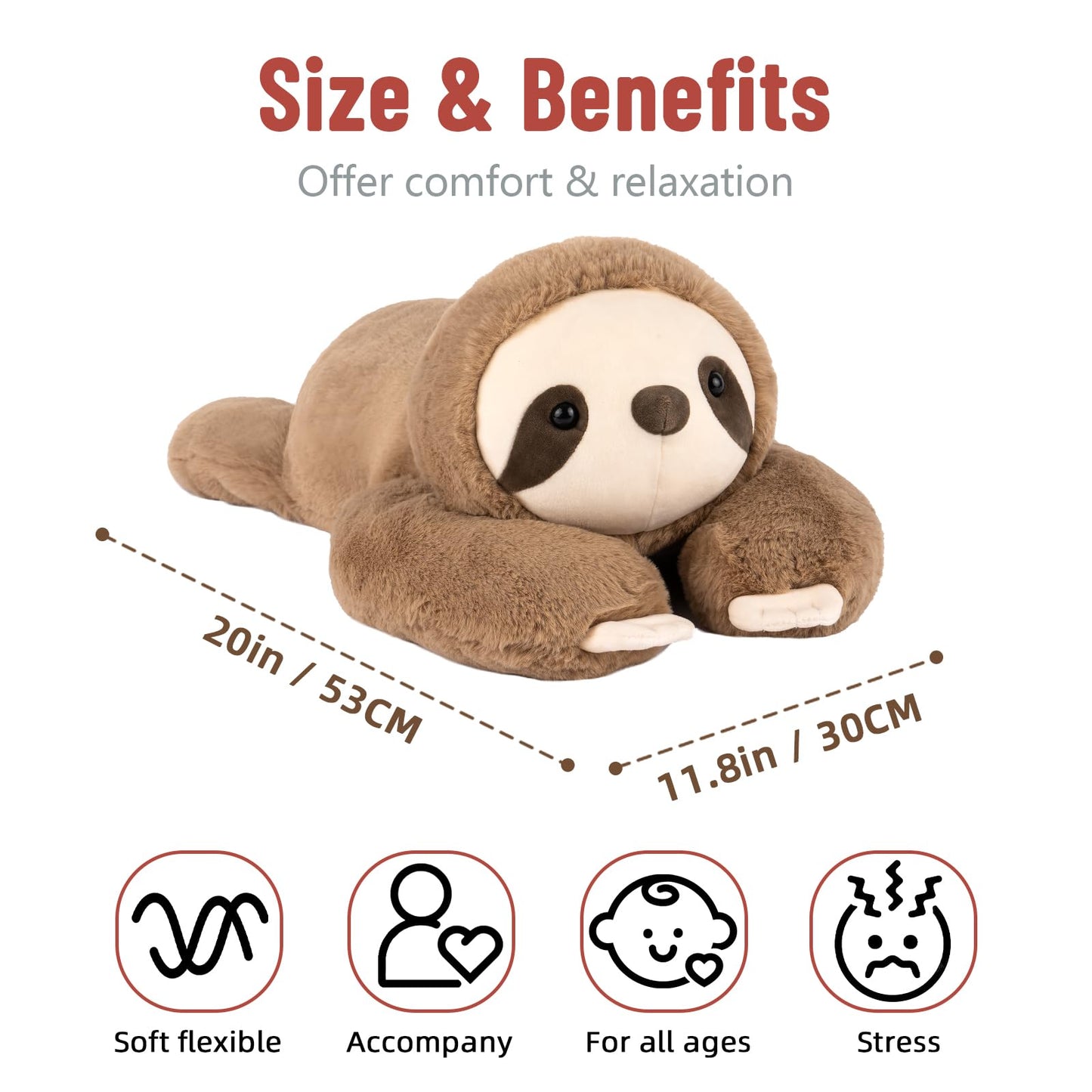 Niuniu Daddy 20-Inch Weighted Sloth Plush | 3.3 lb Cozy Lap Toy for Adults & Kids