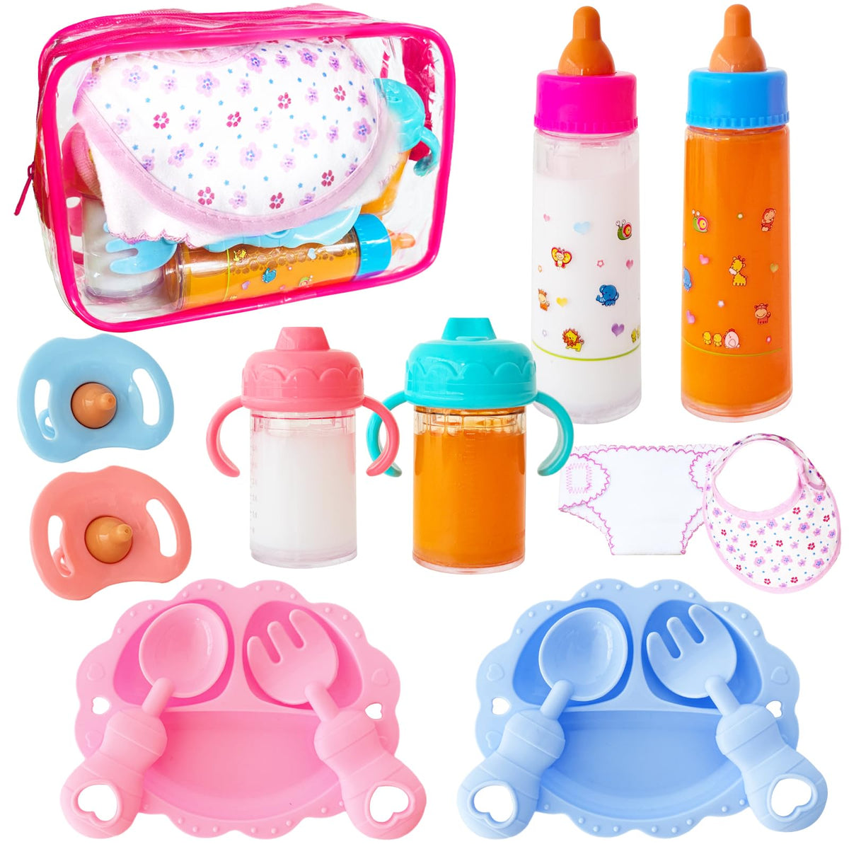 Niurewan 15-Piece Baby Doll Accessories Magic Bottle Set | Pretend Play Feeding Toys