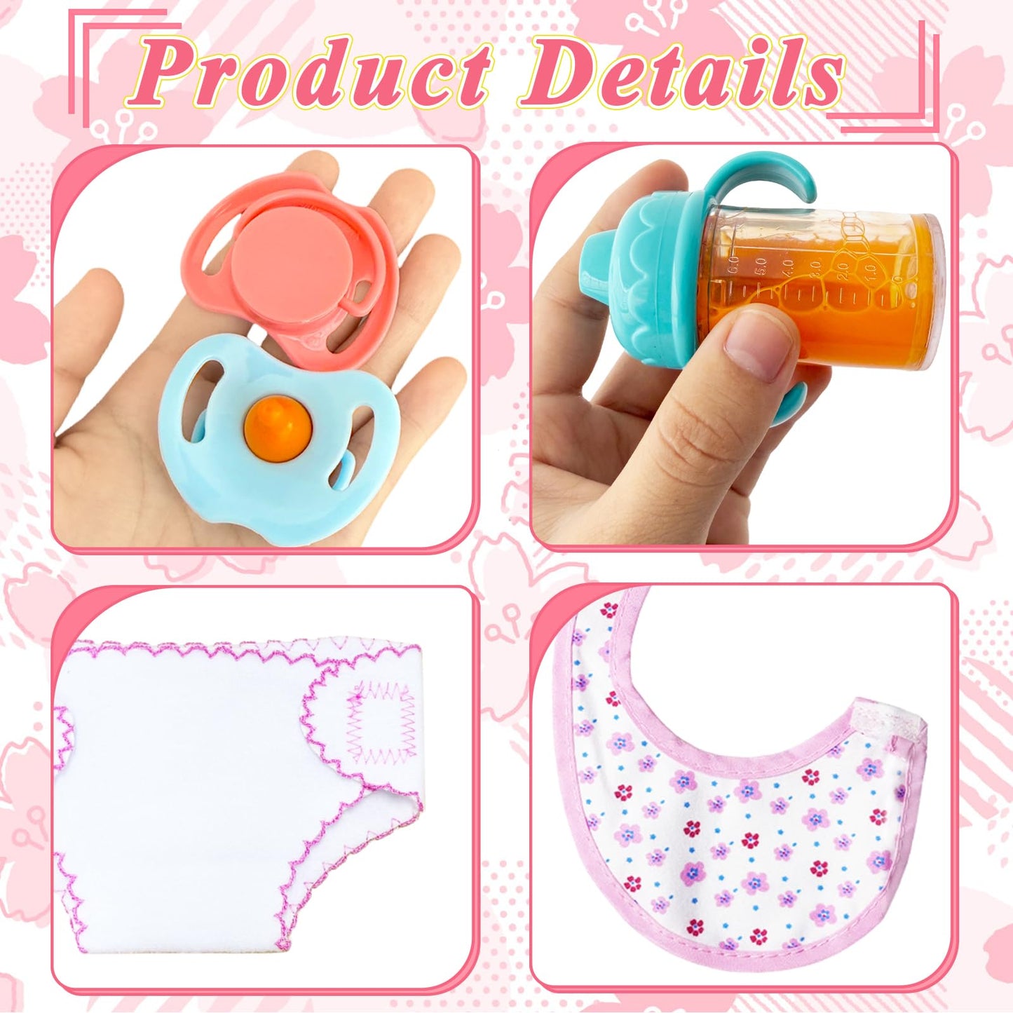 Niurewan 15-Piece Baby Doll Accessories Magic Bottle Set | Pretend Play Feeding Toys