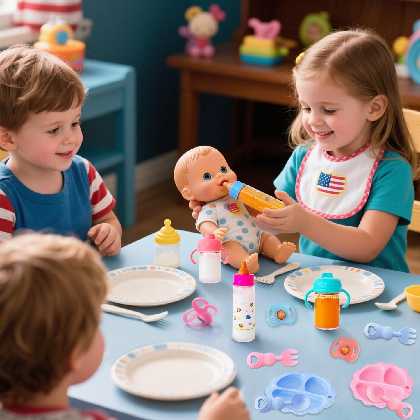 Niurewan 15-Piece Baby Doll Accessories Magic Bottle Set | Pretend Play Feeding Toys